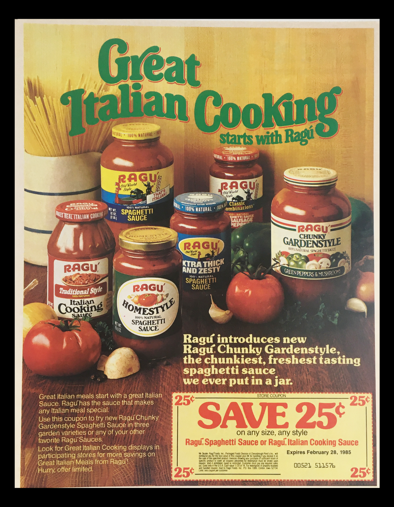 1985 Ragu Chunky Gardenstyle Circular Coupon Advertisement