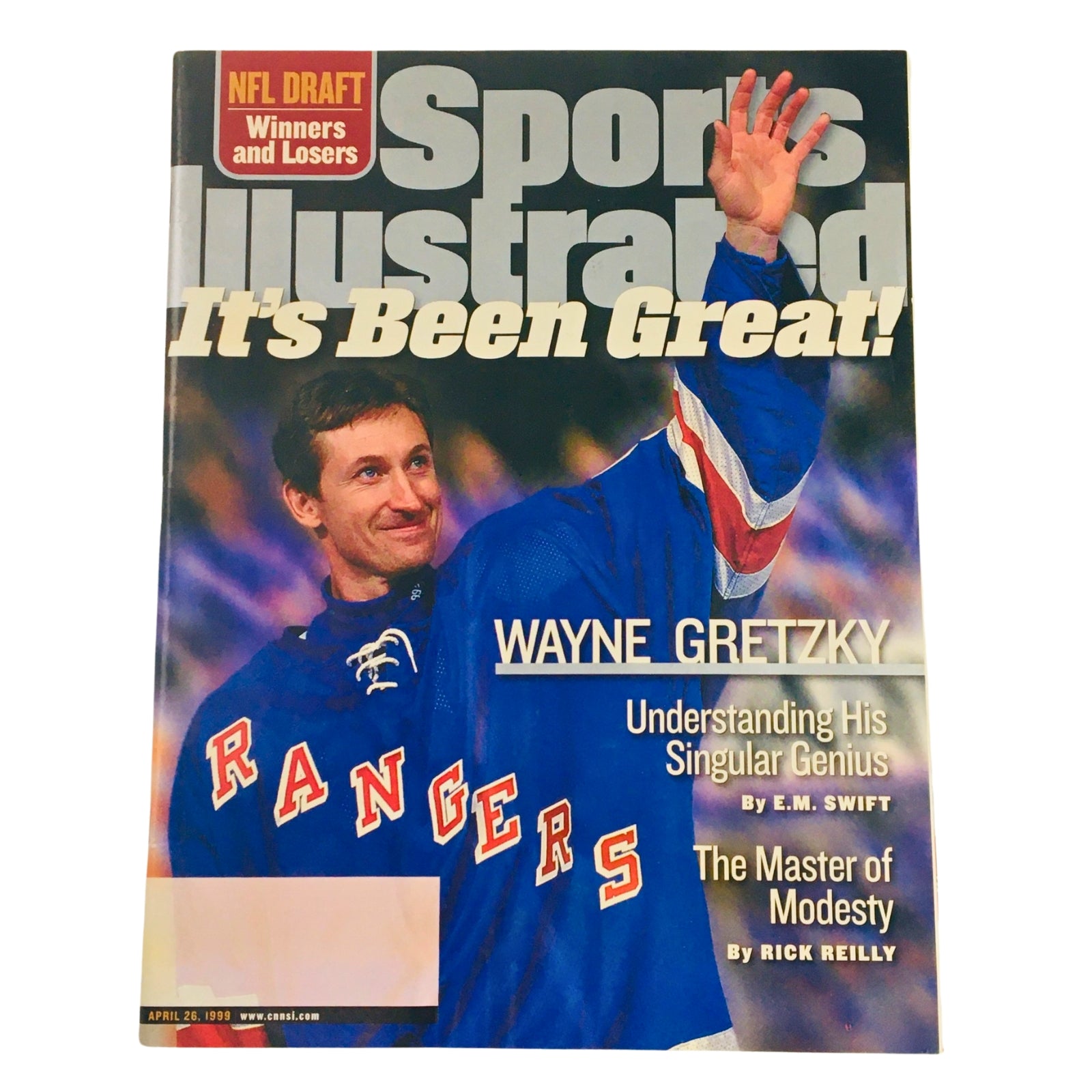 Lot of 5 1980s 1990s Wayne Gretzky Collection Sports Illustrated Magazine featuring Wayne Gretzky, including the April 26, 1999 issue with cover story 'It's Been Great!' and other notable covers highlighting his career.