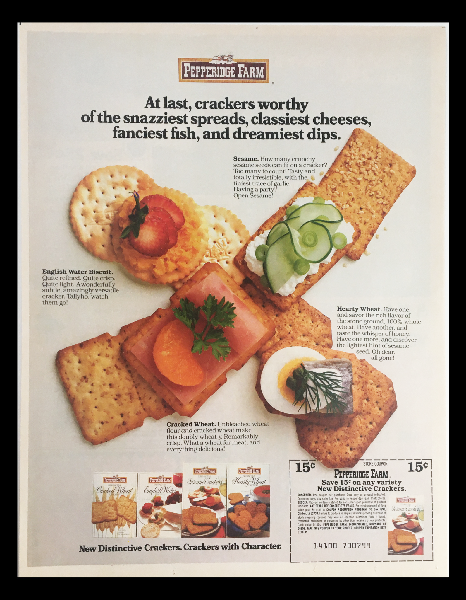 1985 Pepperidge Farm Gourmet Crackers Circular Coupon Advertisement