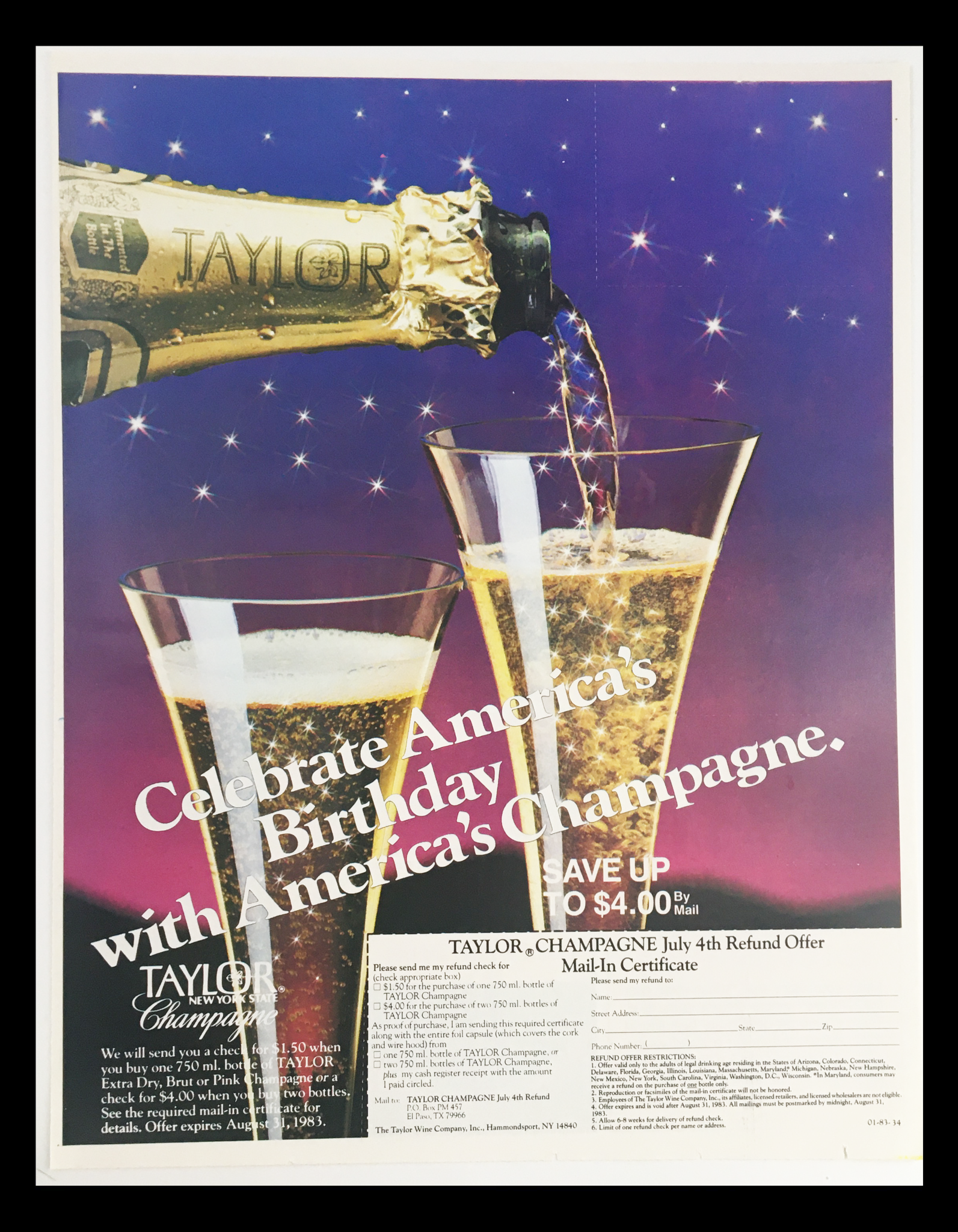 1984 Taylor New York Style Champagne Circular Coupon Advertisement