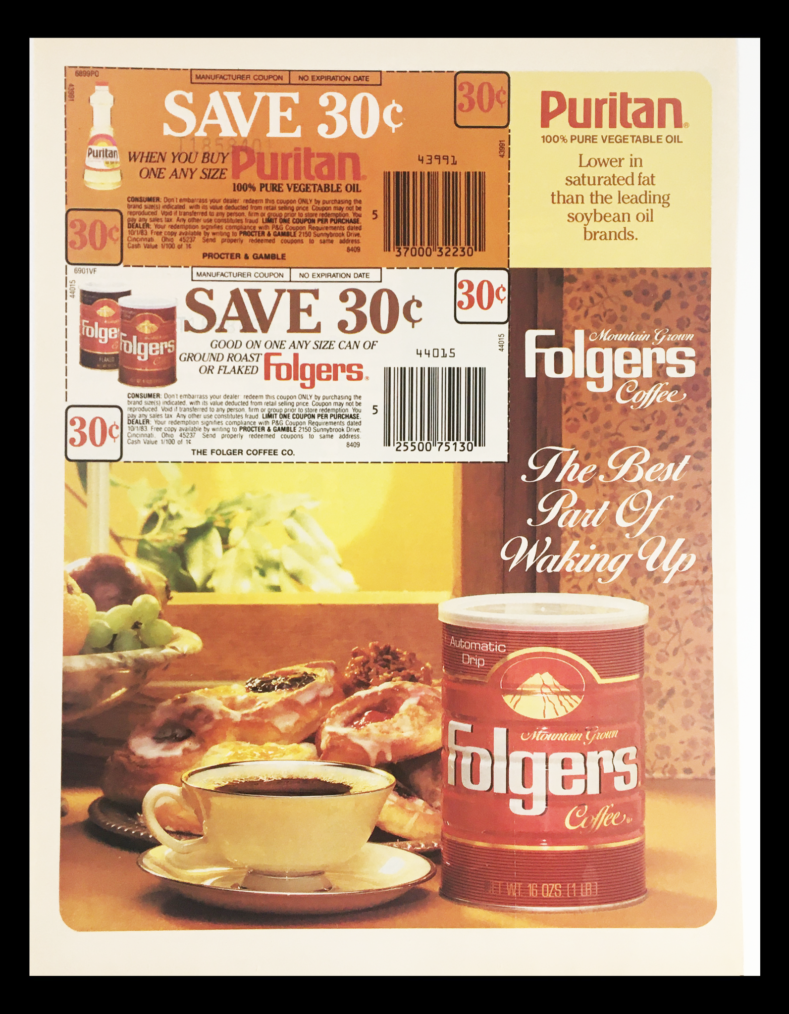 1985 Mountain Grown Folgers Coffee Circular Coupon Advertisement