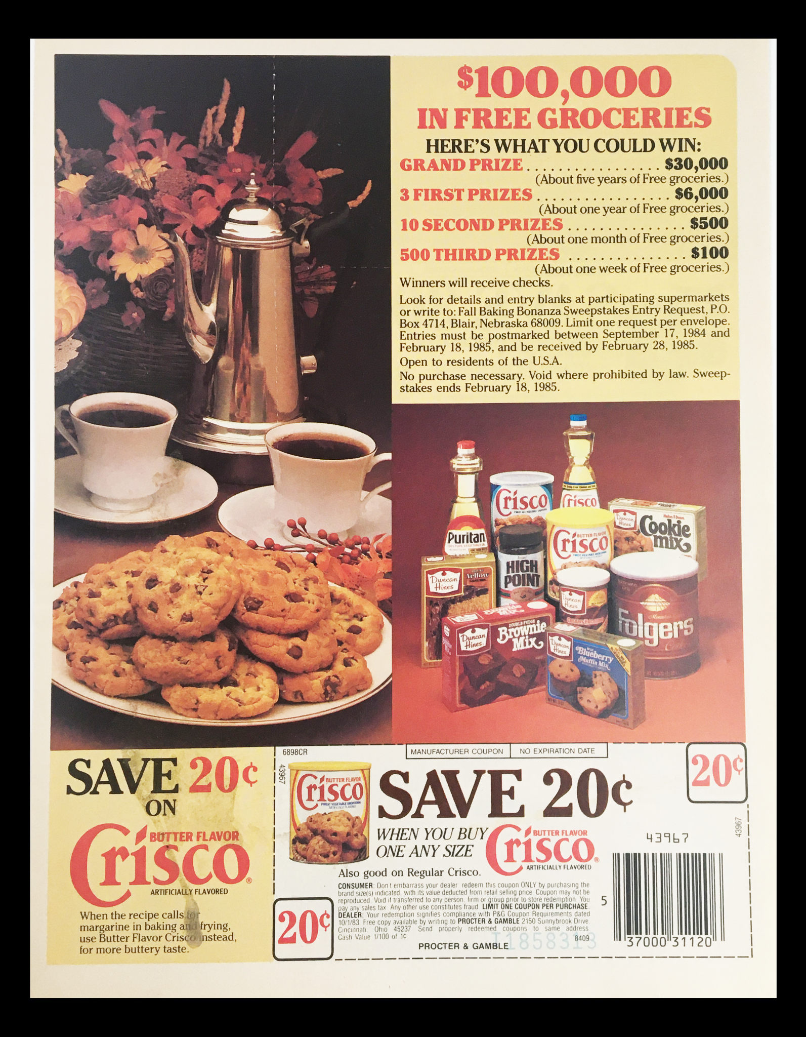 1985 Mountain Grown Folgers Coffee Circular Coupon Advertisement