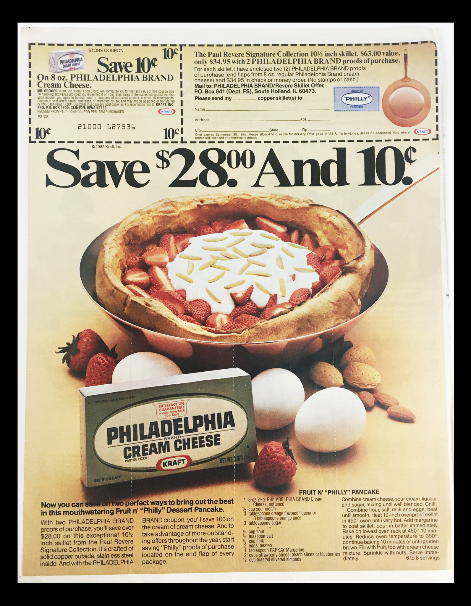 1983 Kraft Philadelphia Brand Cream Cheese Circular Coupon Advertisement