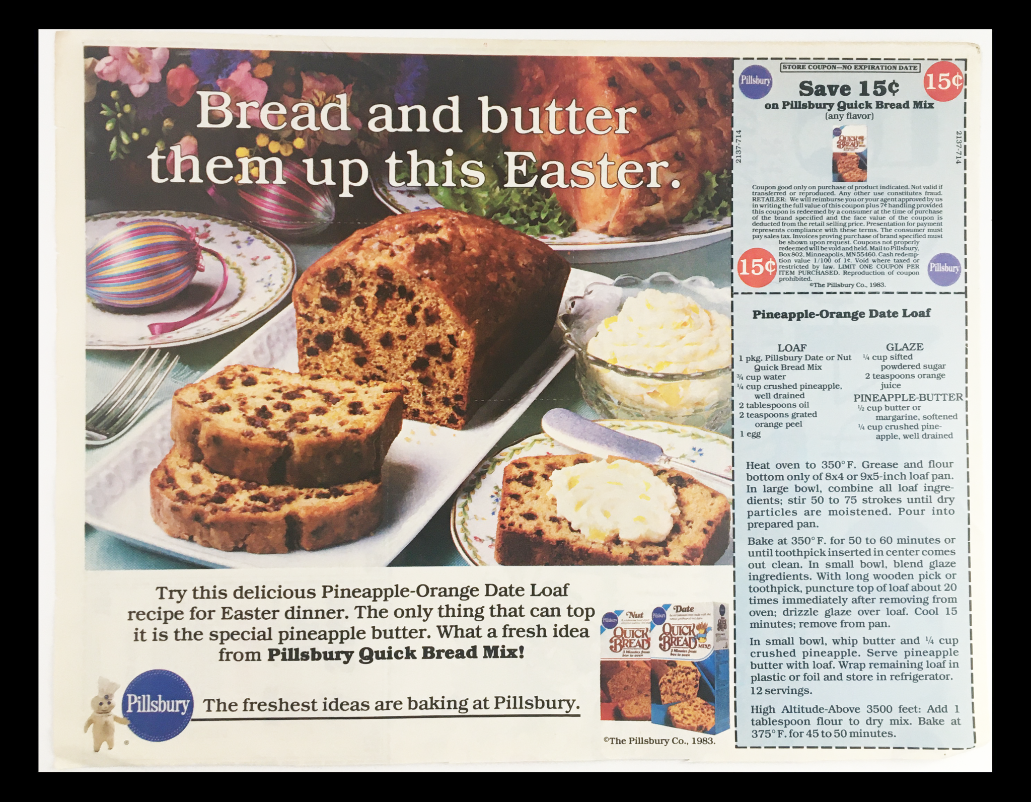 1983 Pillsbury Quick Bread Mix Circular Coupon Advertisement