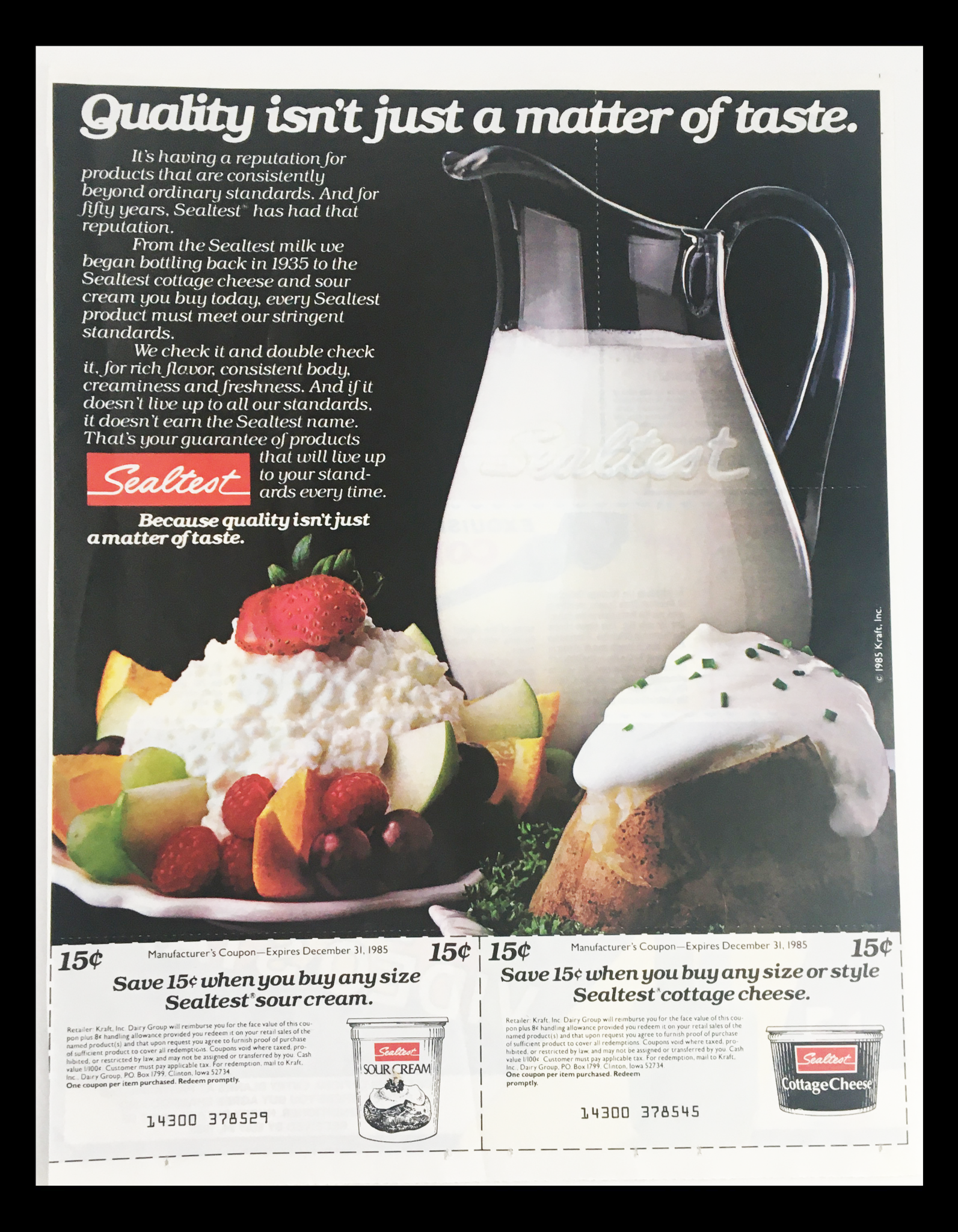 1985 Sealtest Sour Cream Circular Coupon Advertisement