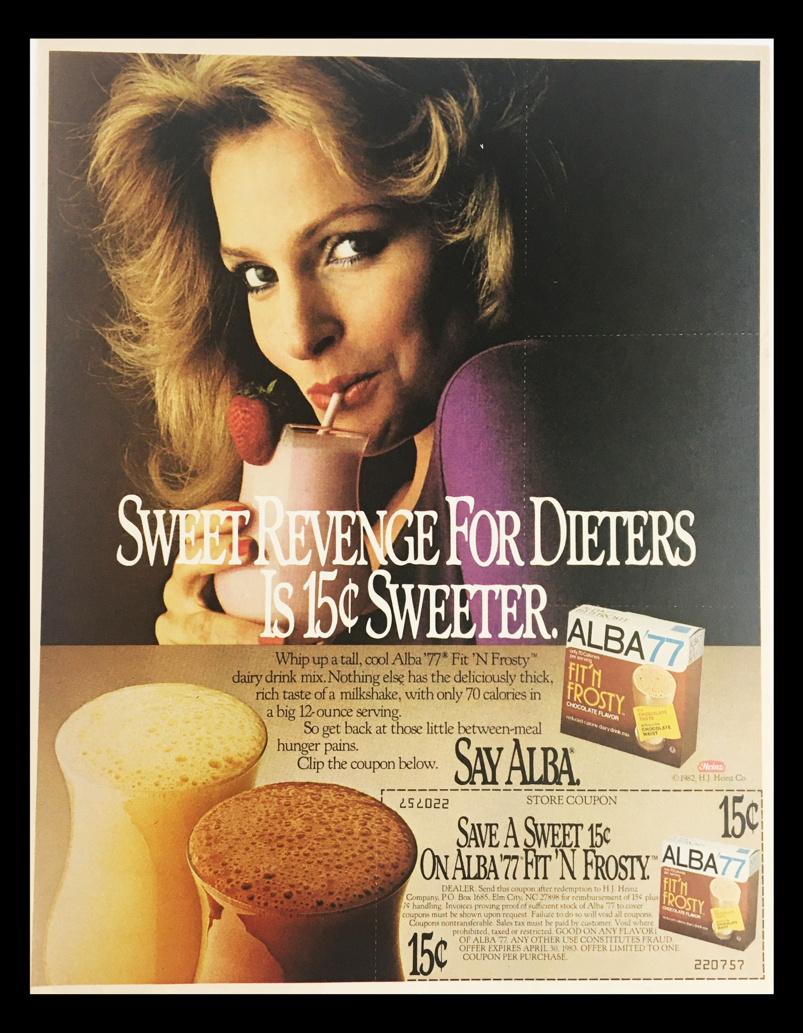 1982 Alba '77 Fit N' Frosty Sweetener Circular Coupon Advertisement