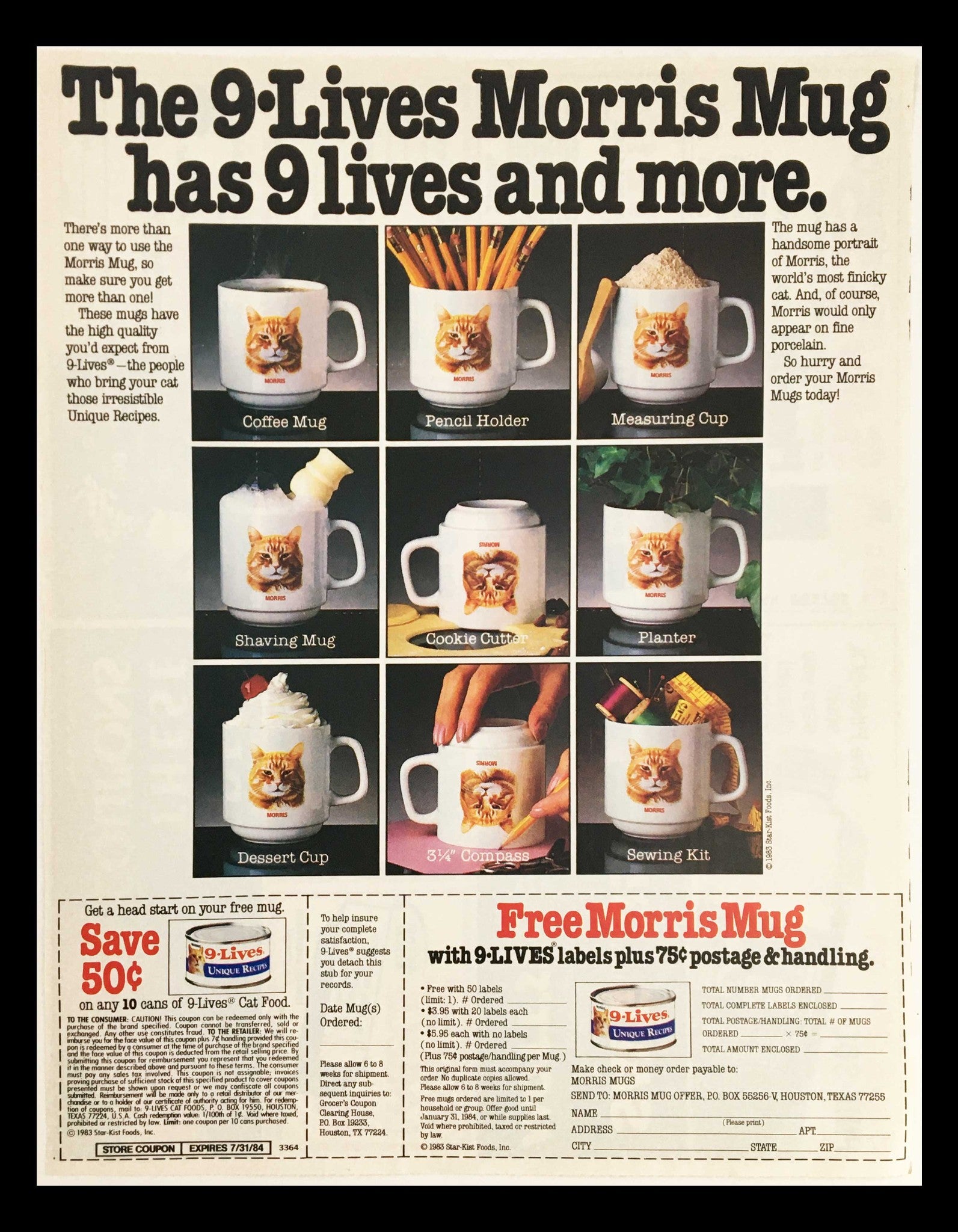 1983 9-Lives Cat Food Free Morris Mug Circular Coupon Advertisement