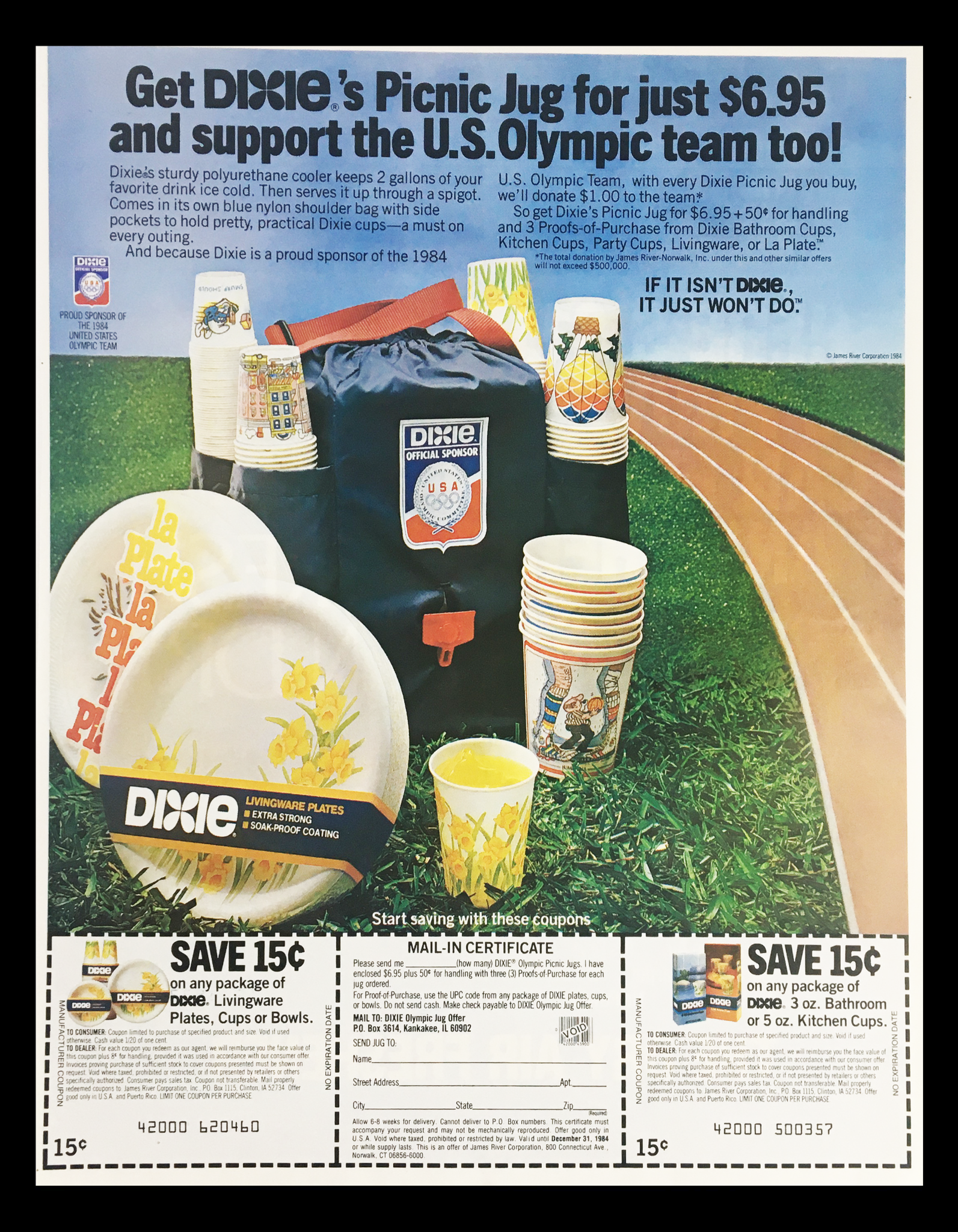 1984 Dixie's Picnic Jug U.S. Olympic Circular Coupon Advertisement