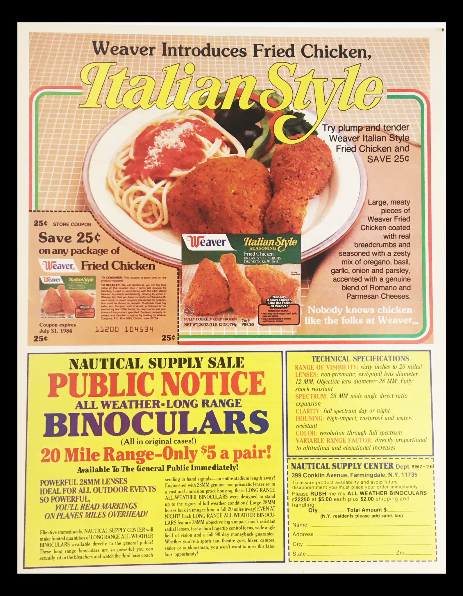 1983 Weaver Italian Style Seasoning Circular Coupon Advertisement