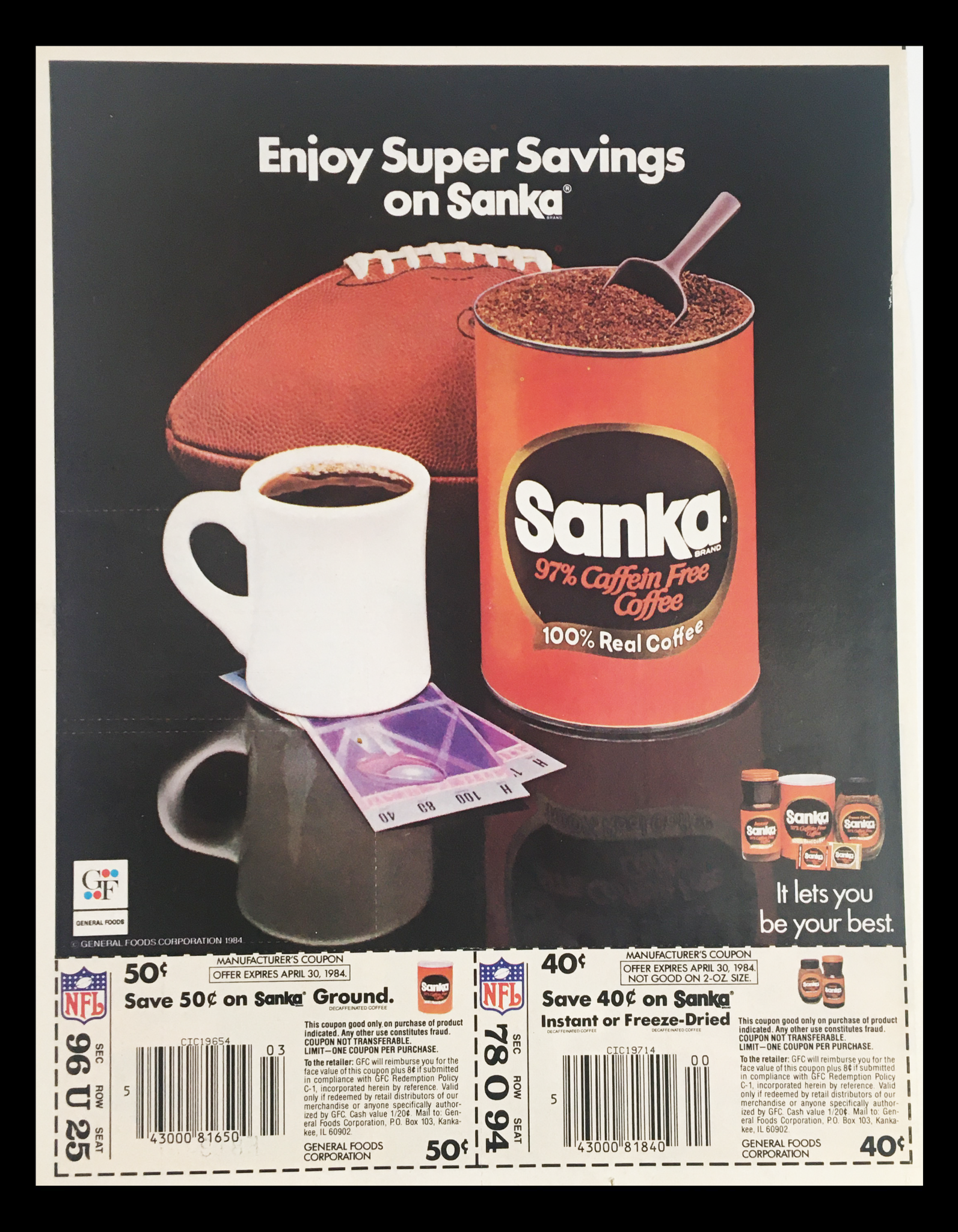 1984 Sanka Caffein Free Coffee Circular Coupon Advertisement