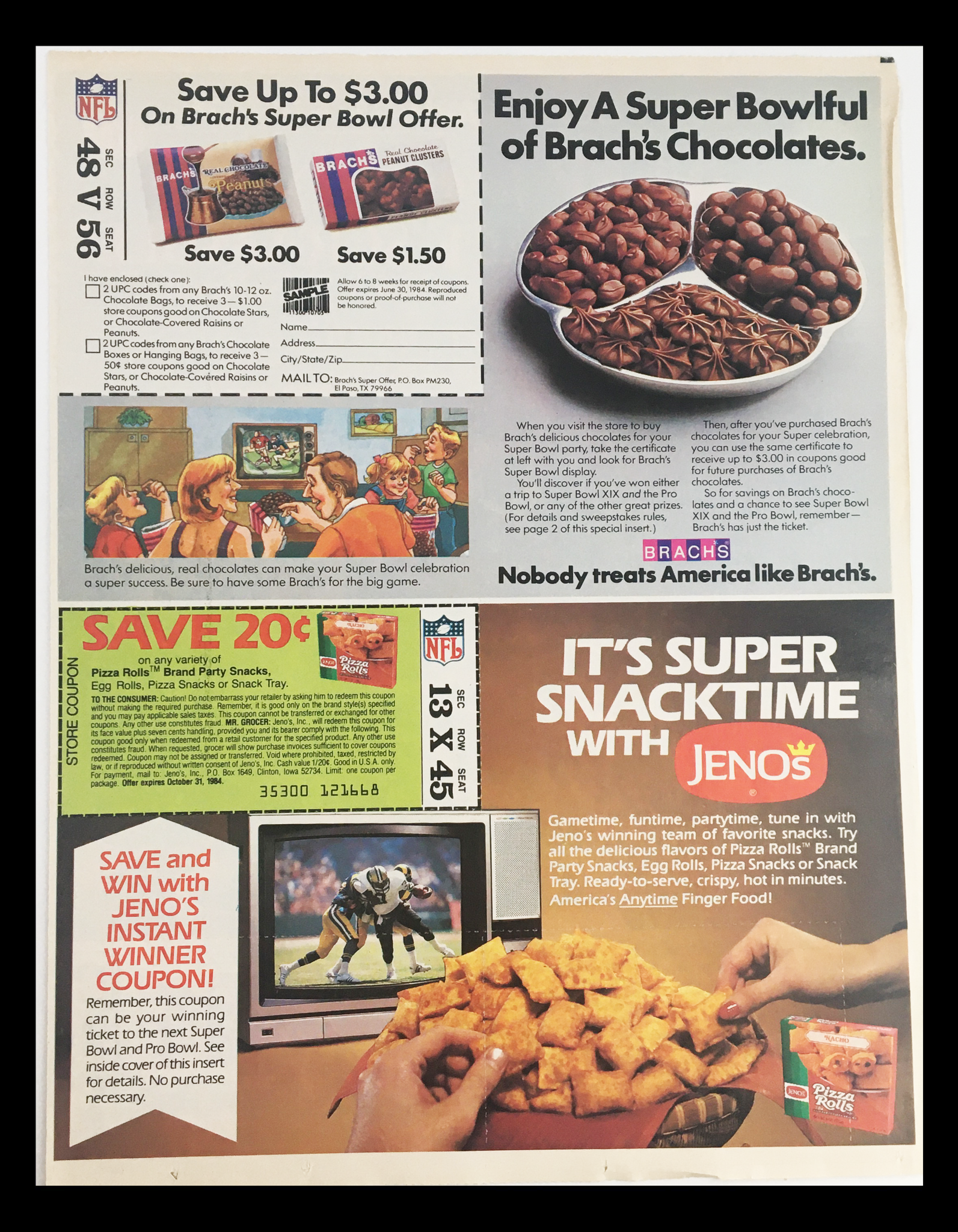 1984 NFL Super Bowl Chex Corn Cereal Circular Coupon Advertisement