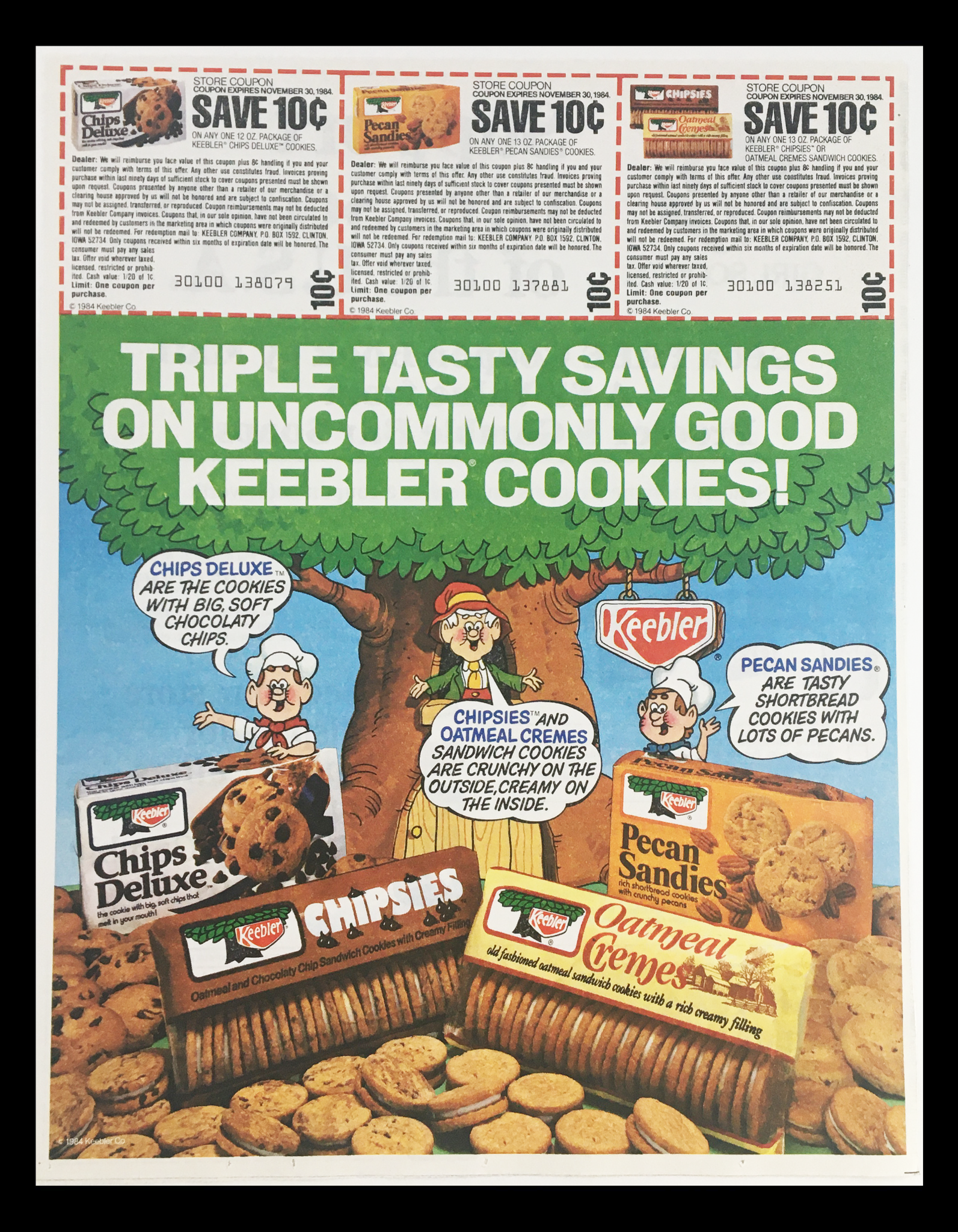 1984 Keebler Oatmeal Cremes & Cookies Circular Coupon Advertisement