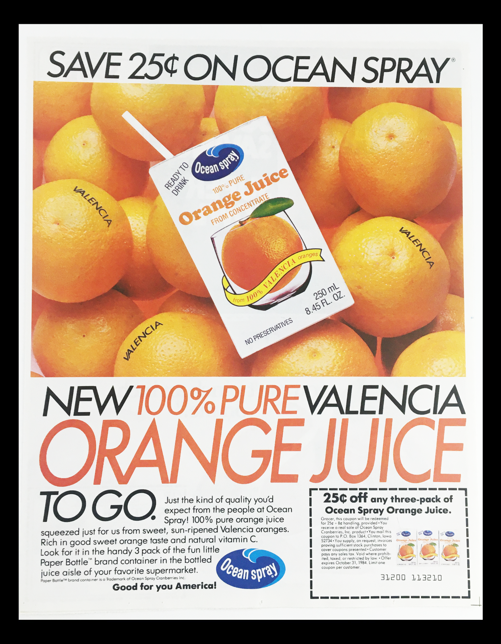 1984 Ocean Spray Pure Orange Juice Circular Coupon Advertisement