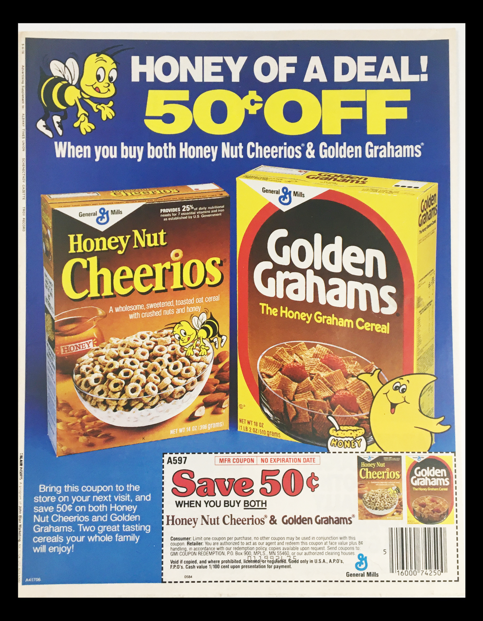 1983 General Mills Honey Nut Cheerios Cereals Circular Coupon Advertisement