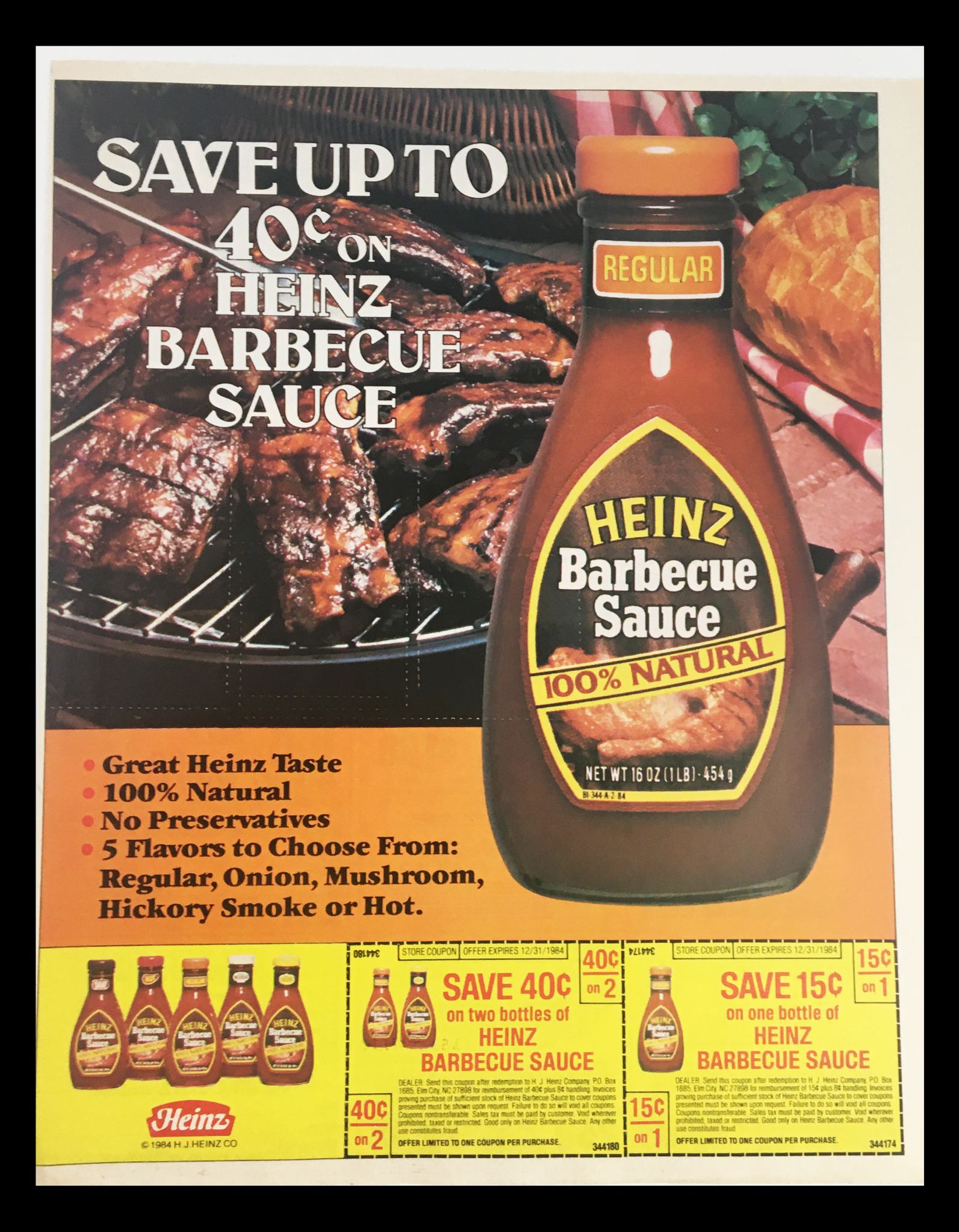 1984 Heinz Barbecue Sauce 100% Natural Circular Coupon Advertisement