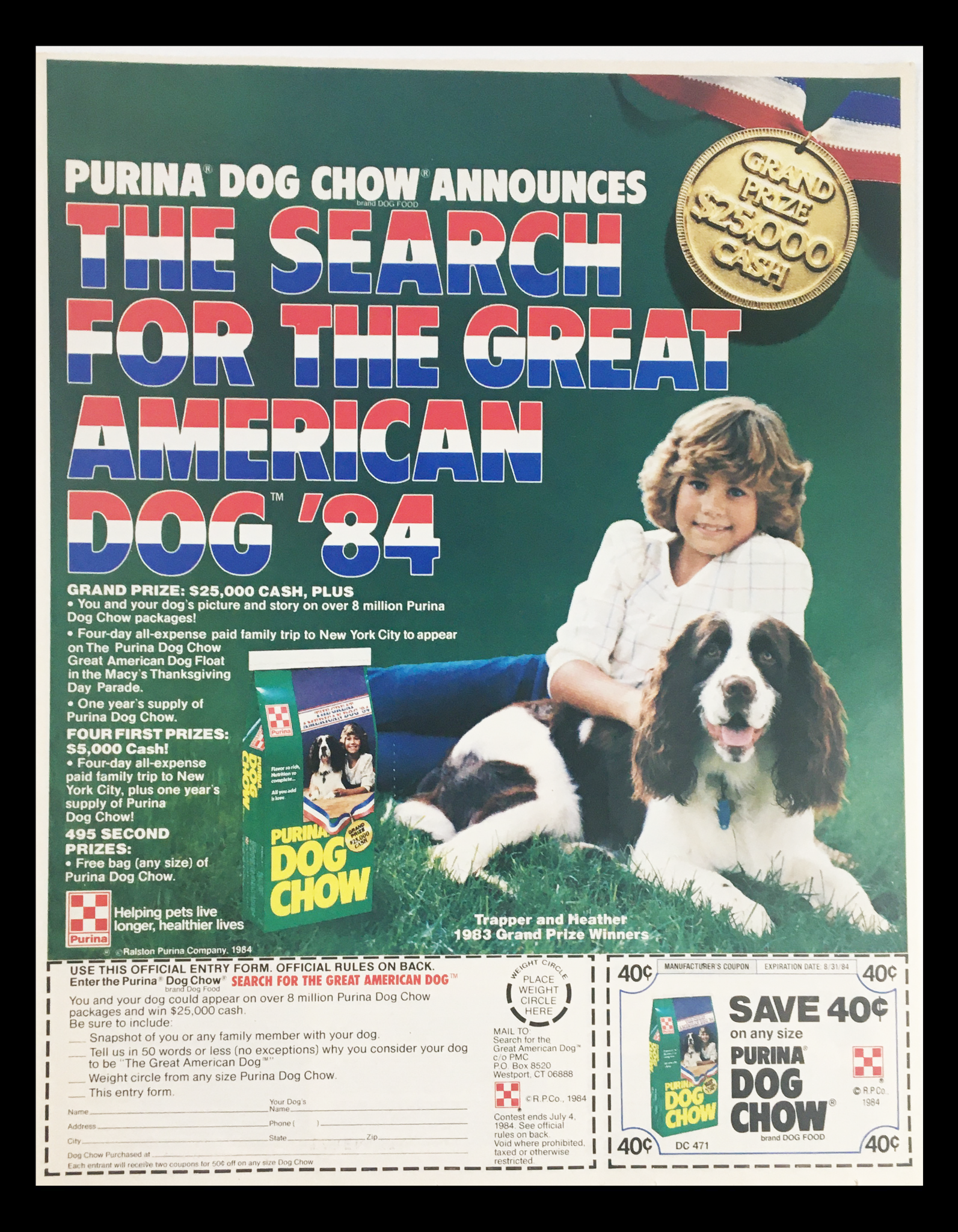 1984 Purina Dog Chow Dog Food Circular Coupon Advertisement