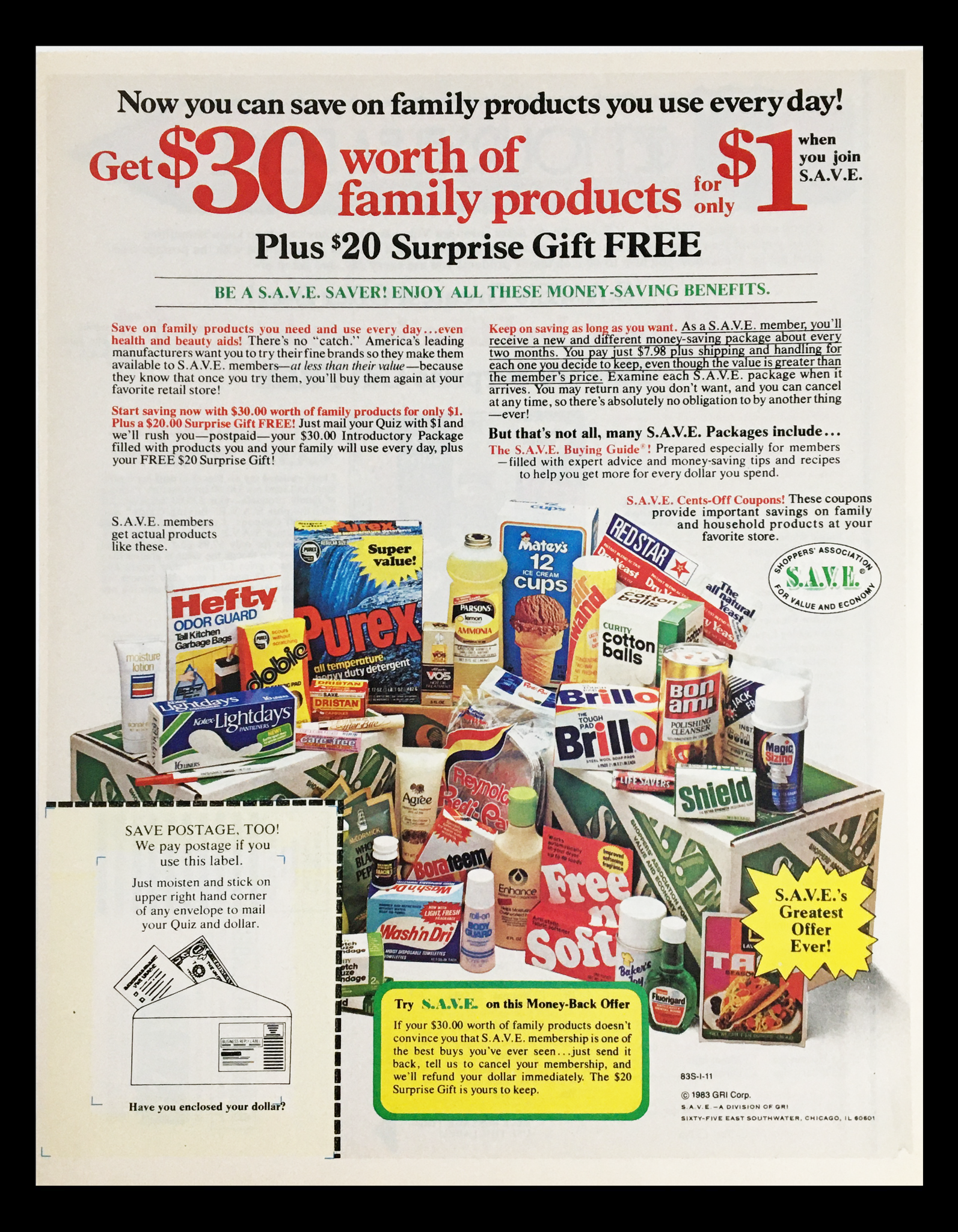 1983 Shopper's Association Save Circular Coupon Advertisement