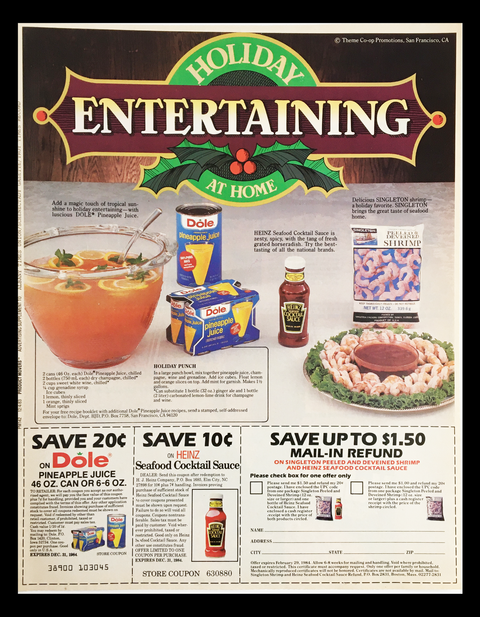 1984 Dole Holiday Entertaining at Home Circular Coupon Advertisement