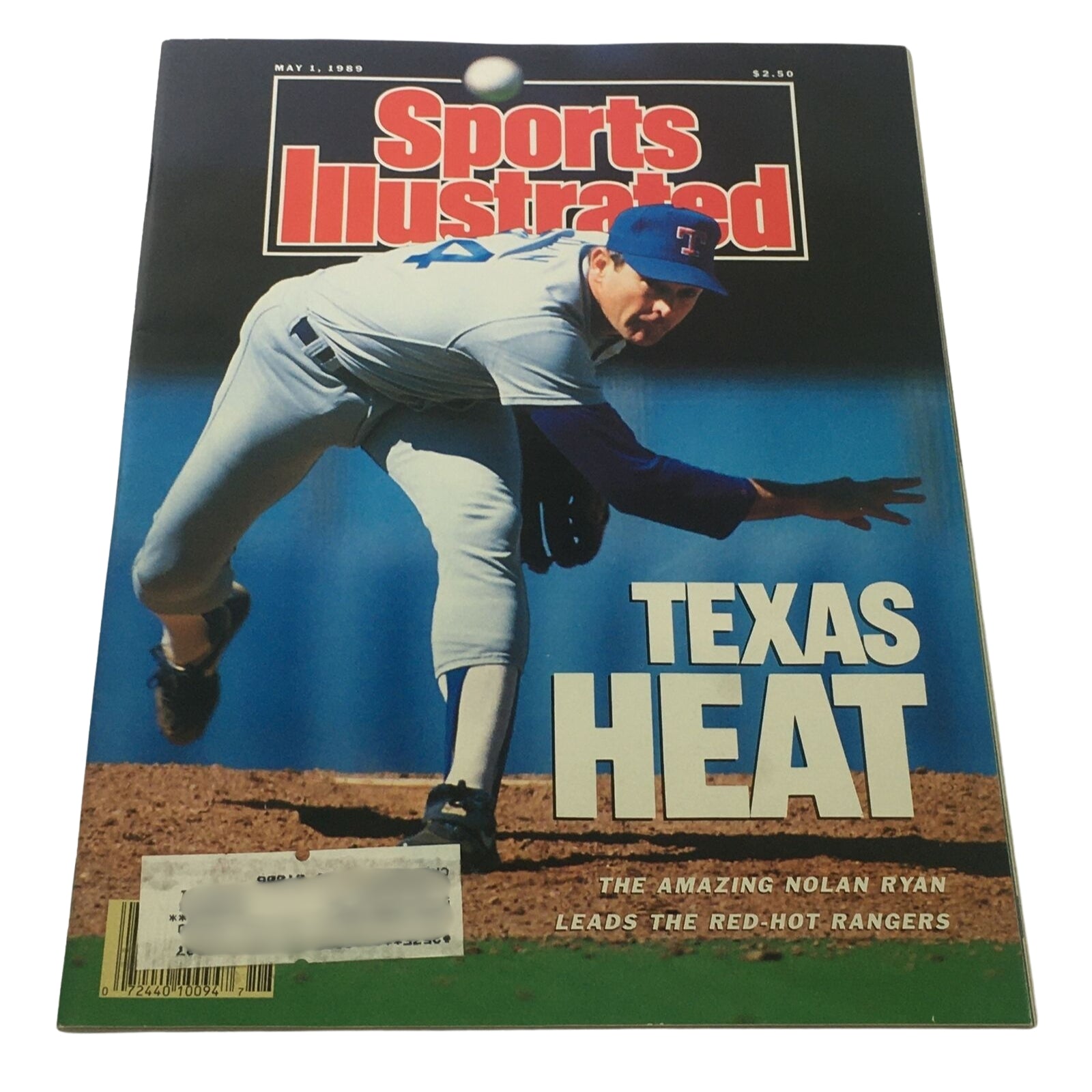 Lot of 6 1980s-1990s Baseball Sports Illustrated Magazine Yogi Berra, featuring Nolan Ryan on the cover from May 1, 1989, under the headline 'Texas Heat'.