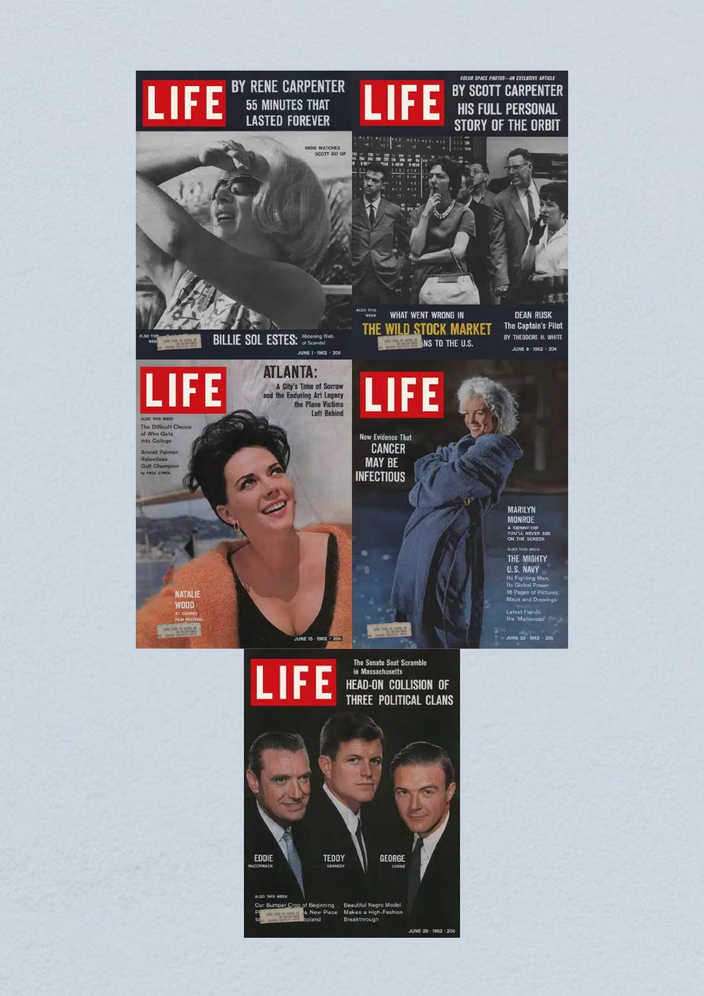 Life Magazine Lot of 5 Full Month June 1962 1, 8, 15, 22, 29 Civil Rights Era