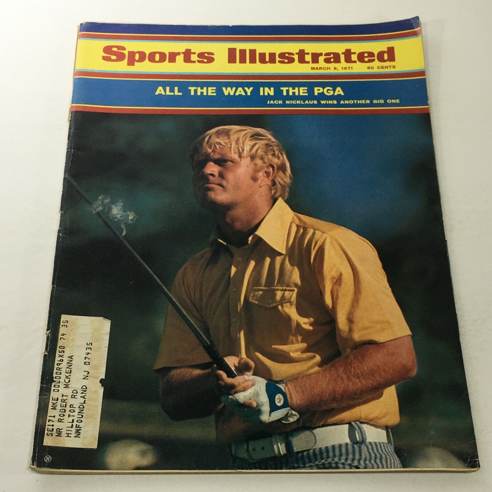 Cover of Sports Illustrated magazine from March 9, 1971, featuring Jack Nicklaus. Part of the Lot of 10 1950s-1970s Sports Illustrated Magazine Golf Collection.
