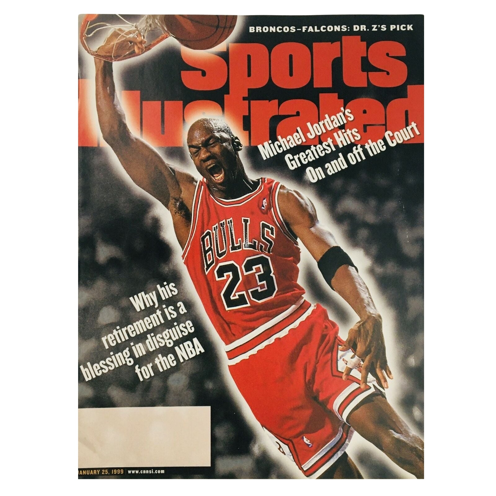 Sports Illustrated Magazine cover from January 25, 1999, titled 'Michael Jordan's Greatest Hits,' depicting a triumphant Michael Jordan for the Chicago Bulls. Part of the collection: Lot of 6 1996-1999 Sports Illustrated Magazine NBA Michael Jordan Chicago Bulls.