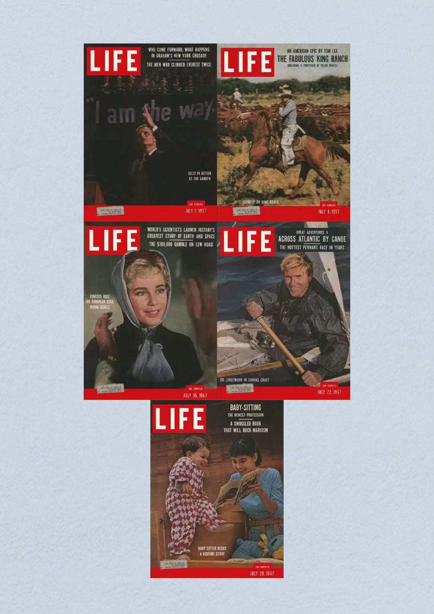 Life Magazine Lot of 5 Full Month July 1957 1, 8, 15, 22, 29 Civil Rights Era