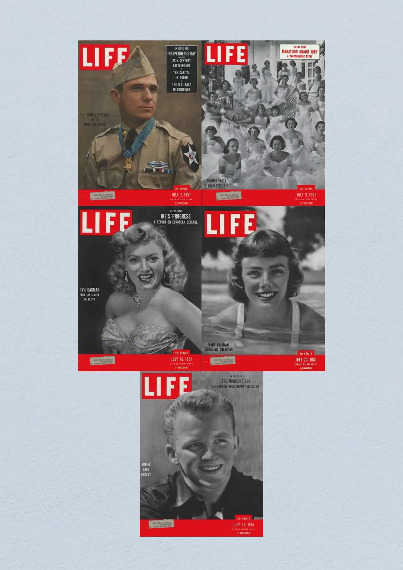 Life Magazine Lot of 5 Full Month July 1951 2, 9, 16, 23, 30