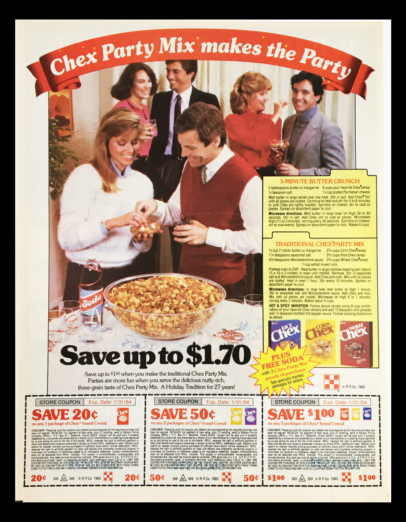 1984 Chex Party Mix Soda Circular Coupon Advertisement