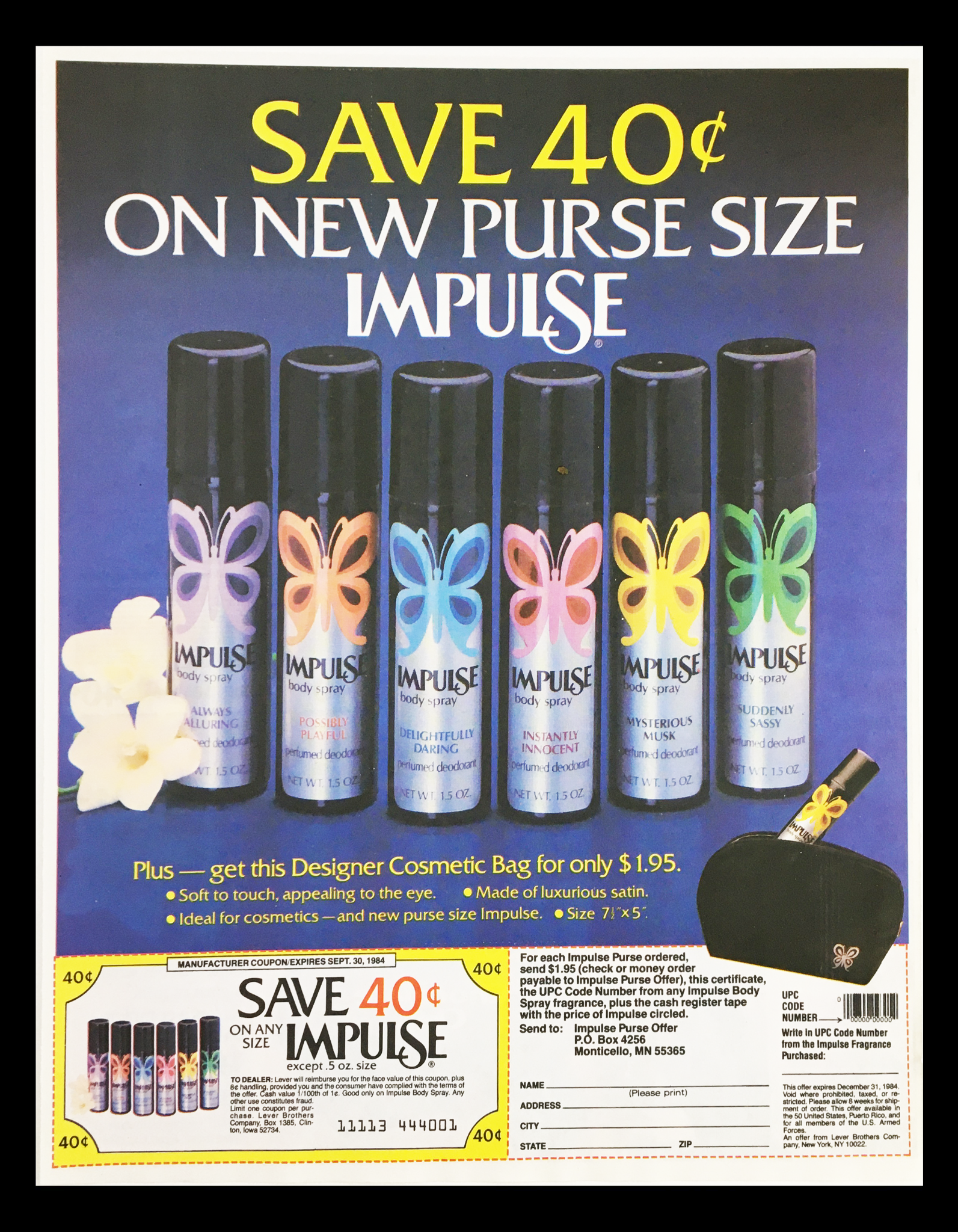 1984 Impulse Body Spray Perfume Deodorant Circular Coupon Advertisement