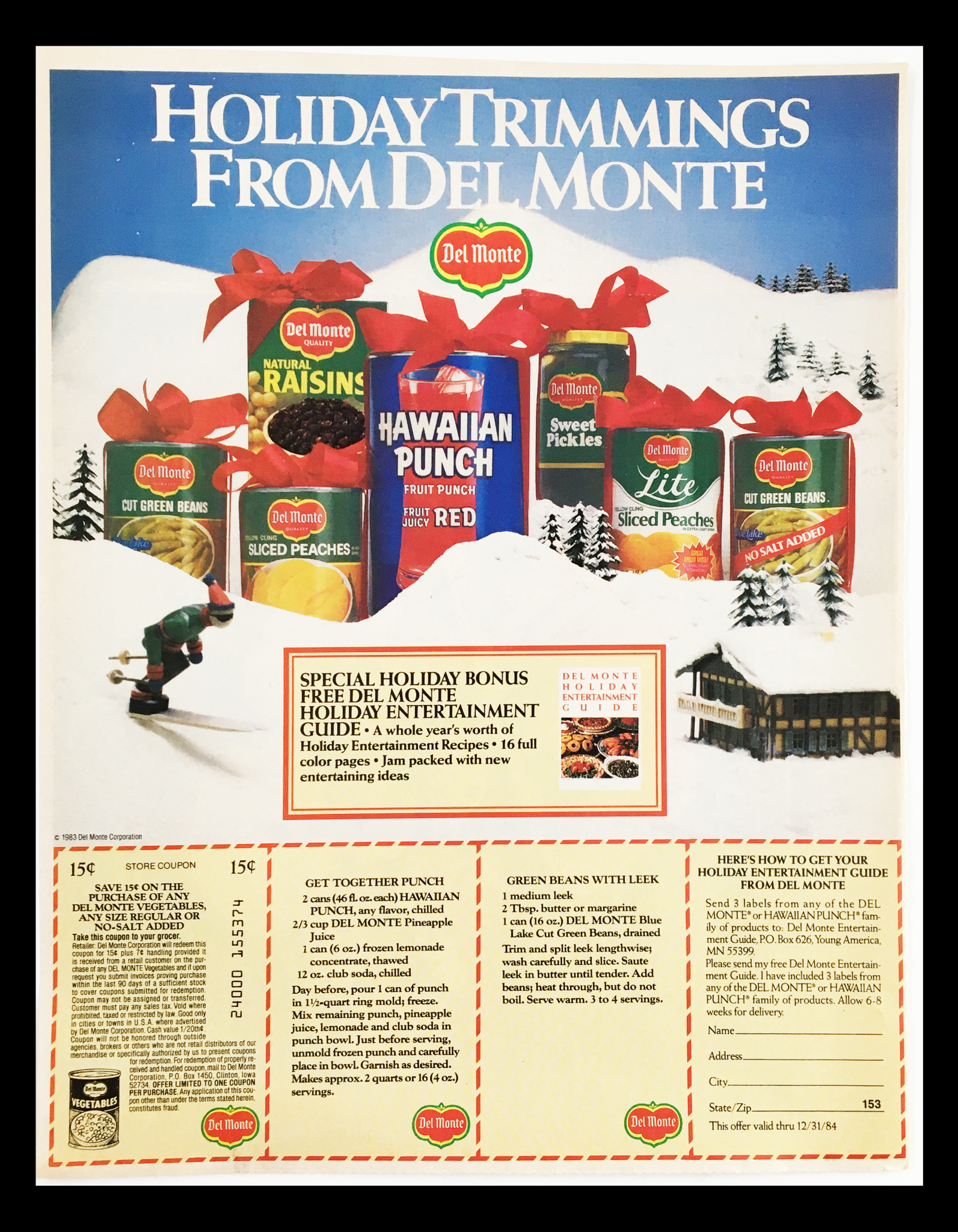 1984 Del Monte Holiday Trimmings Circular Coupon Advertisement