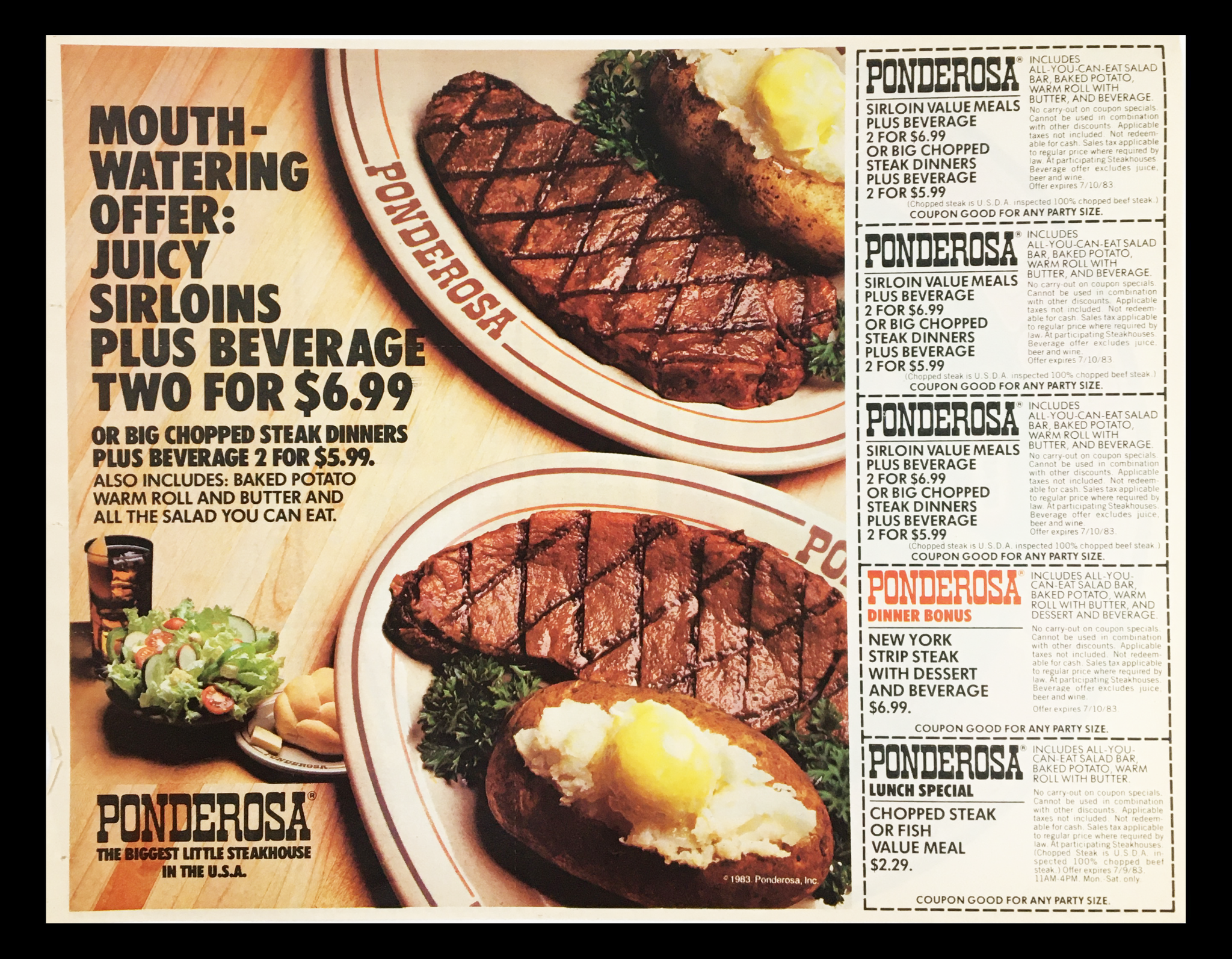 1983 Ponderosa Little Steakhouse Circular Coupon Advertisement