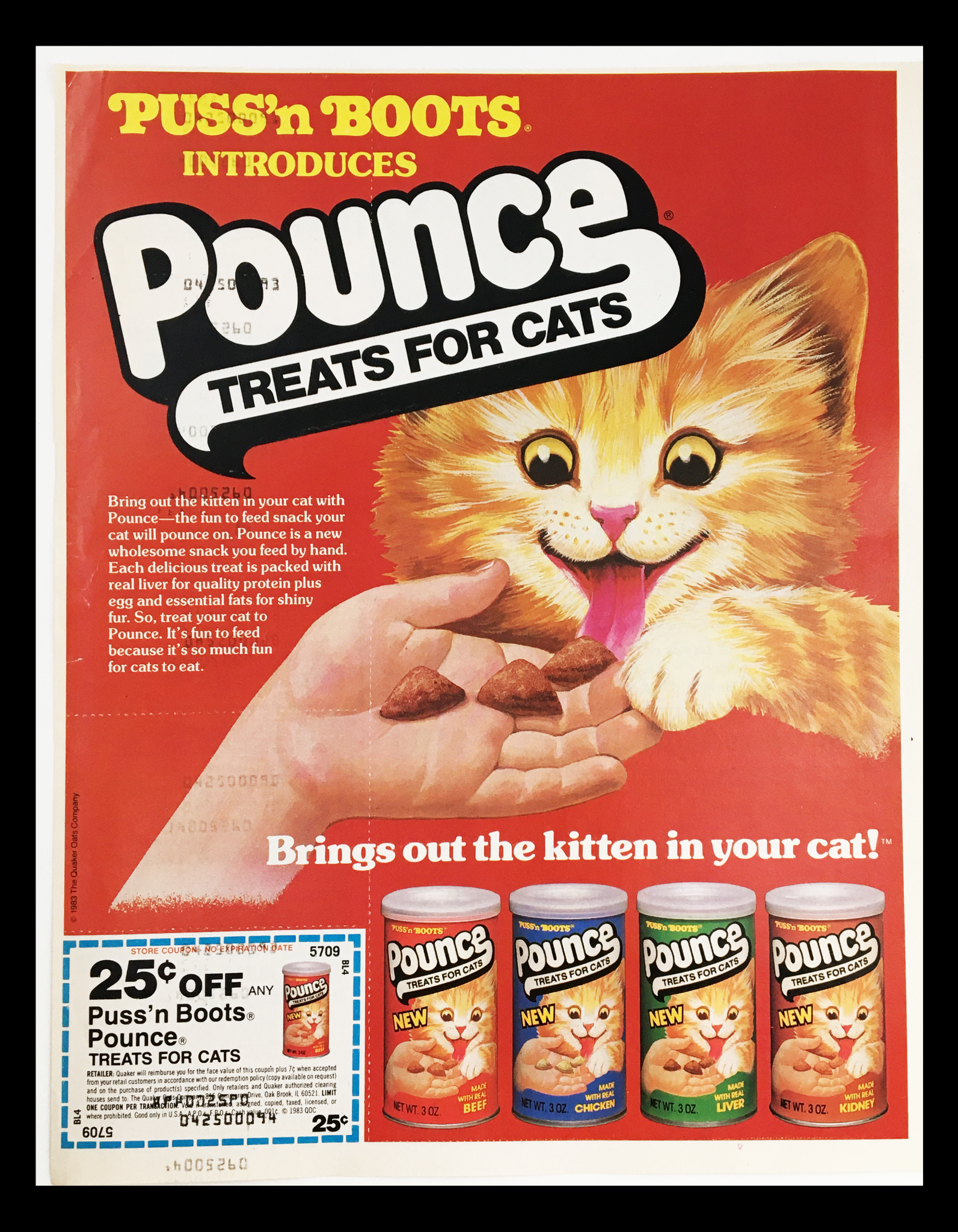 1983 Puss n' Boots Pounce Treats For Cats Circular Coupon Advertisement