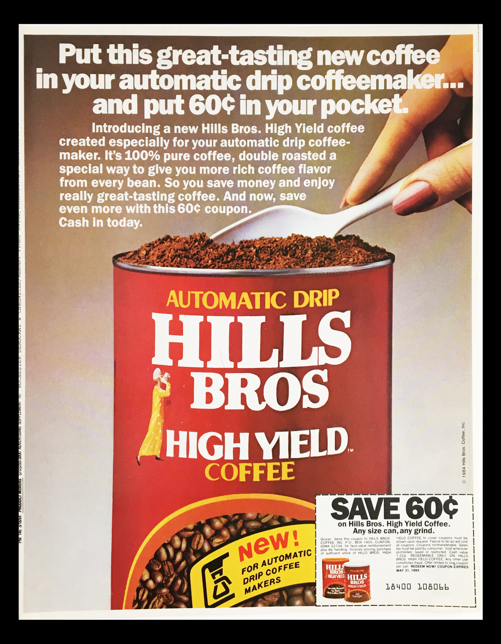 1984 Automatic Drip Hills Bros High Yield Coffee Circular Coupon Advertisement