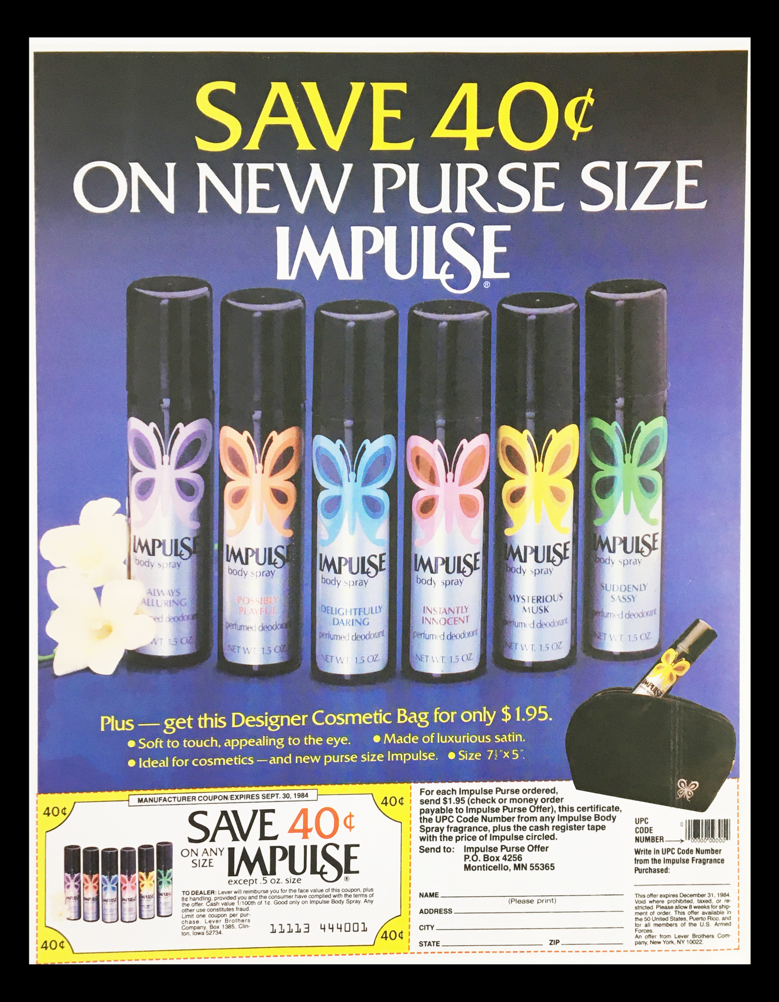 1984 Impulse Body Spray Perfume & Deodorant Circular Coupon Advertisement