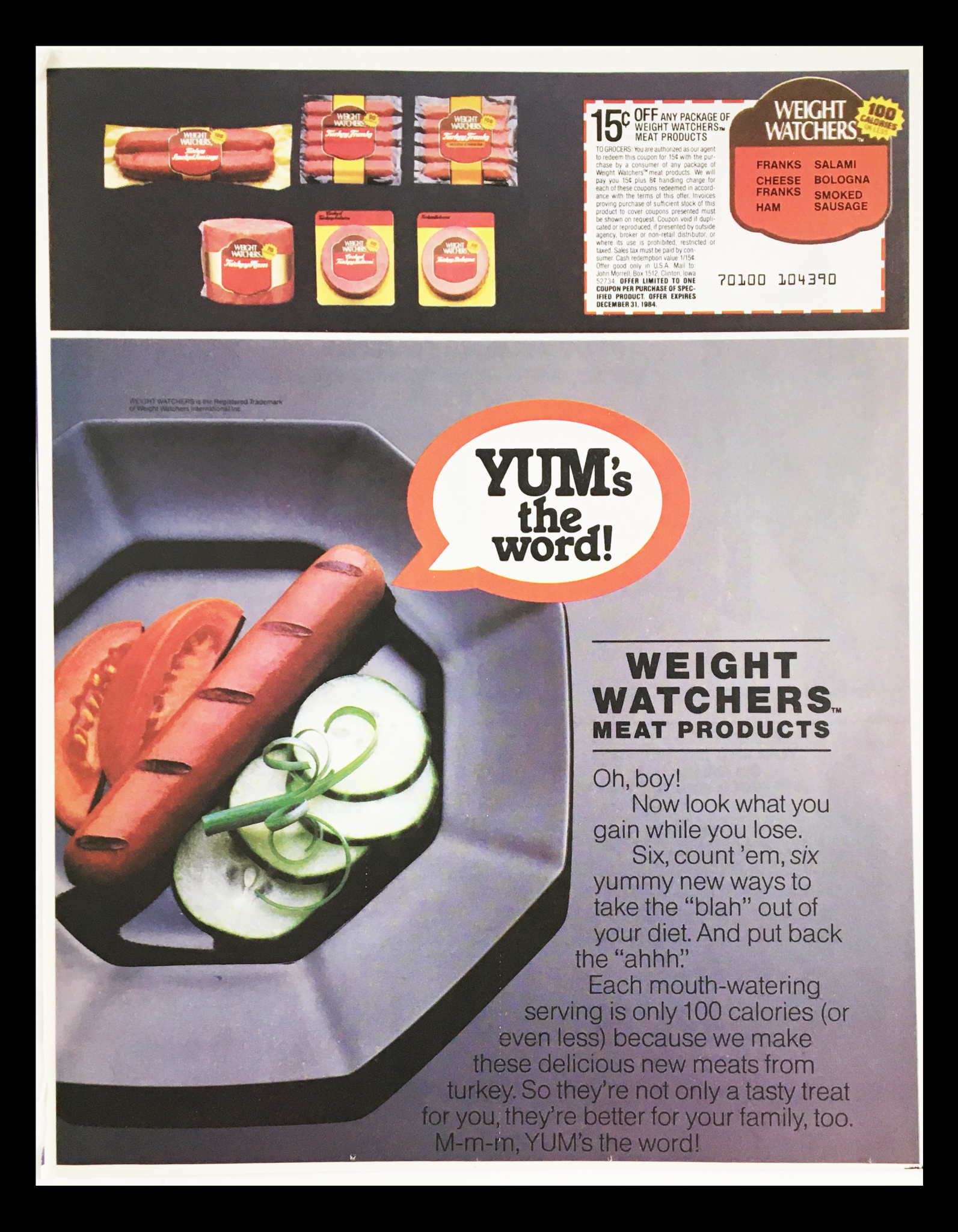 1984 Weight Watchers Meat Products Circular Coupon Advertisement