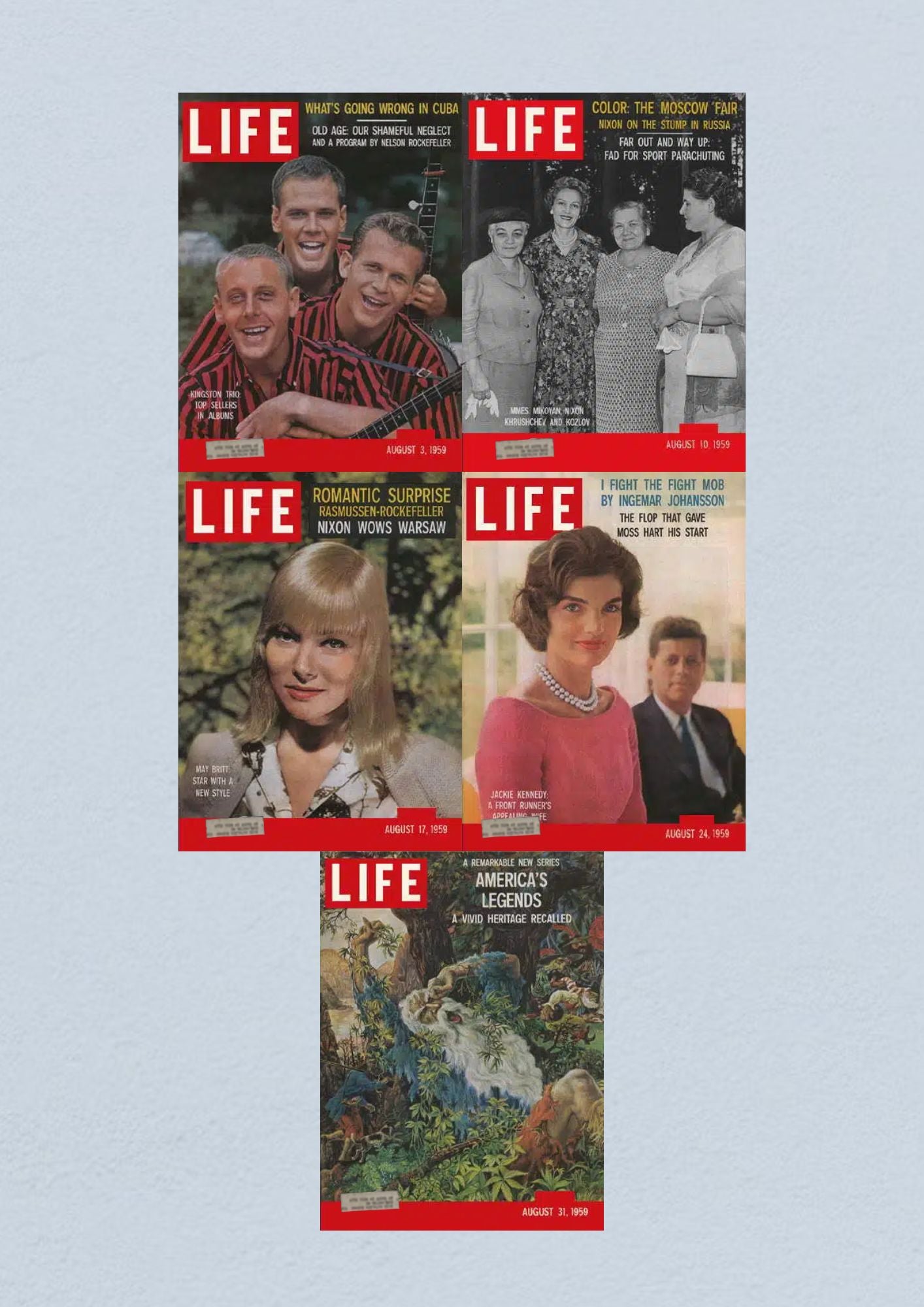 Life Magazine Lot of 5 Full Month August 1959 3, 10, 17, 24, 31 Civil Rights Era