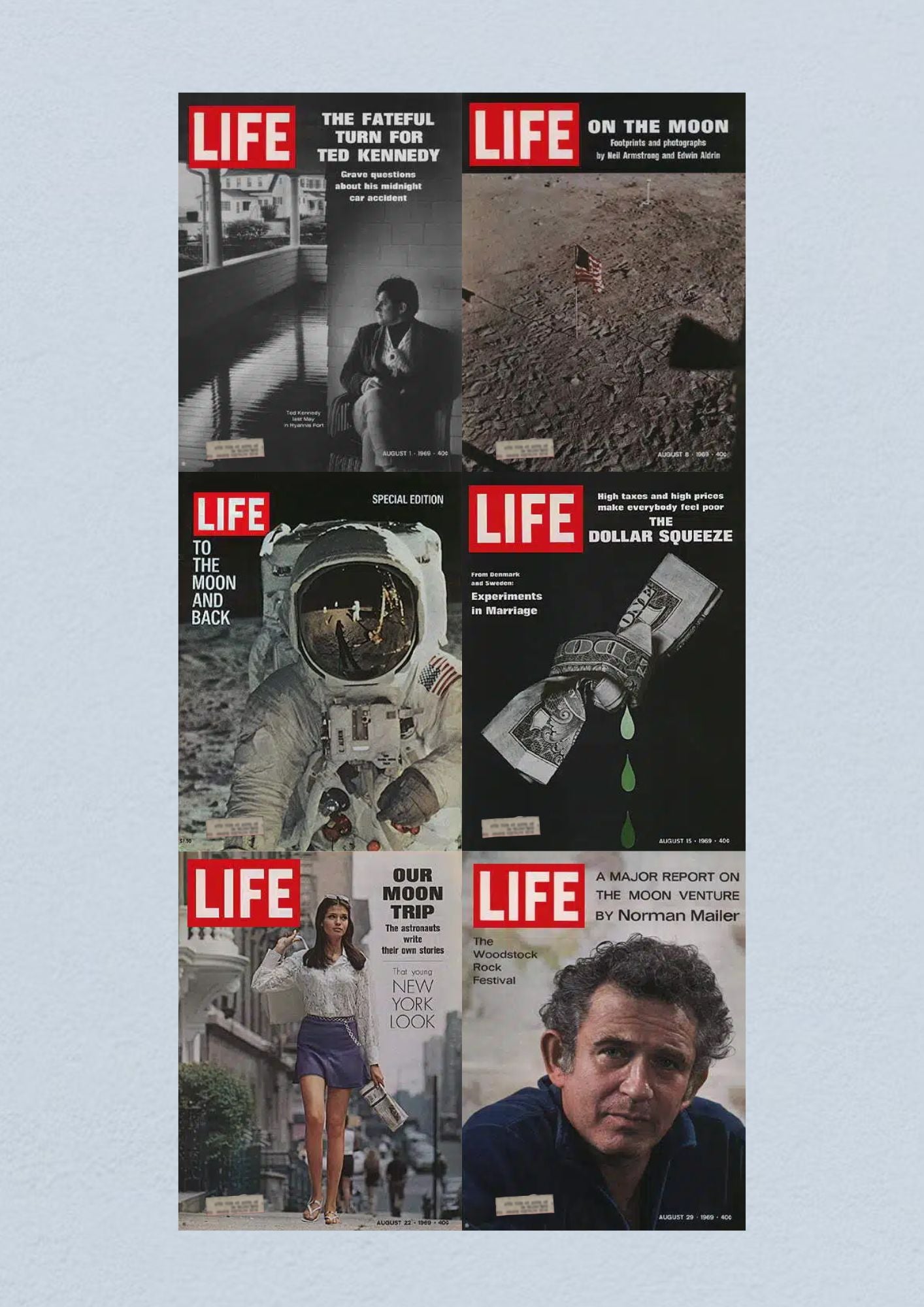 Life Magazine Lot of 6 Full Month August 1969 1, 8, 10, 15, 22,29 Space Race Era