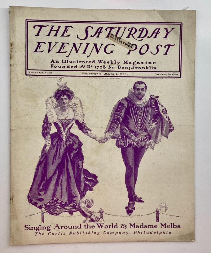 Saturday Evening Post Illustrated Cover Magazine March 2 1901 Singing Around