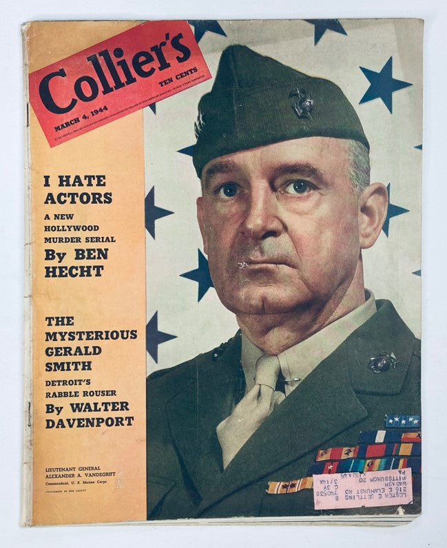 VTG Collier's Magazine March 4 1944 Vol 113 No. 10 Lt Gen. Alexander Vandergrift