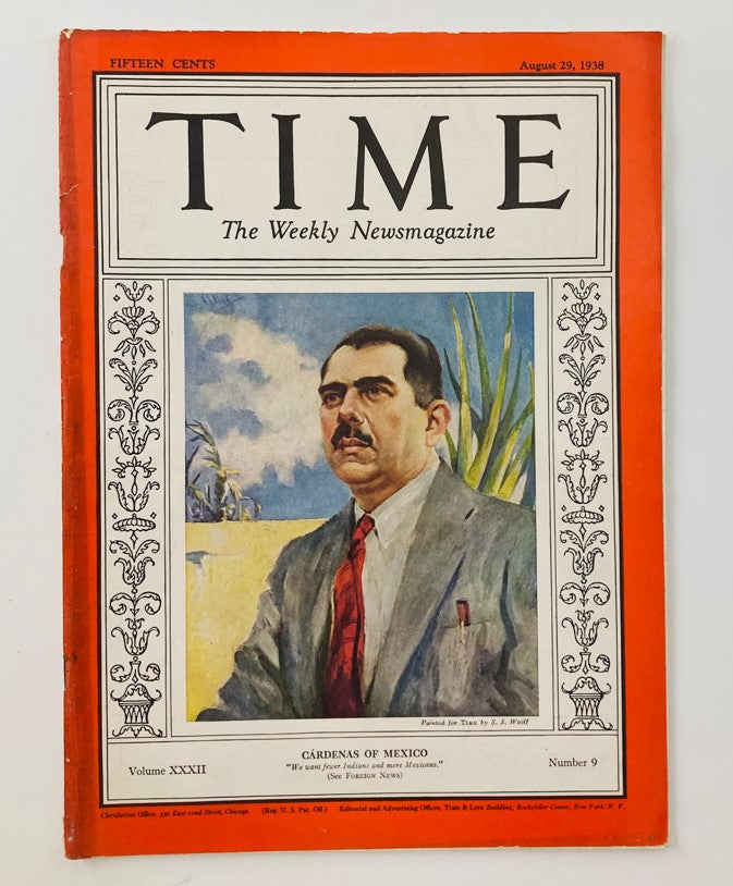 VTG Time Magazine August 29 1938 Vol 32 No. 9 Lázaro Cárdenas of Mexico