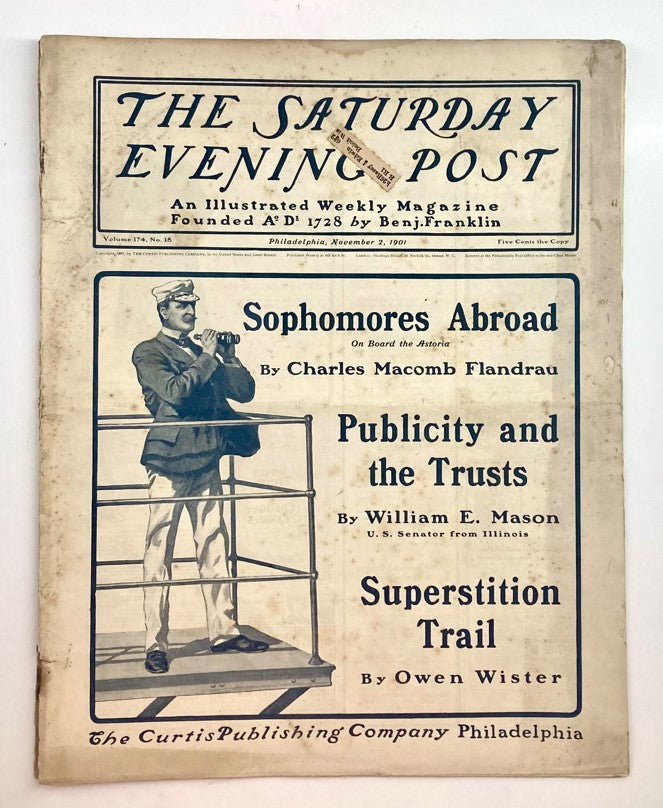 Saturday Evening Post Illustrated Cover Magazine November 2 1901 Good Interior