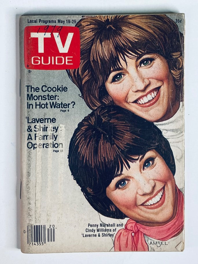 TV Guide Magazine May 19 1979 issue featuring Penny Marshall and Cindy Williams from 'Laverne & Shirley' on the cover, showcasing vintage television history.