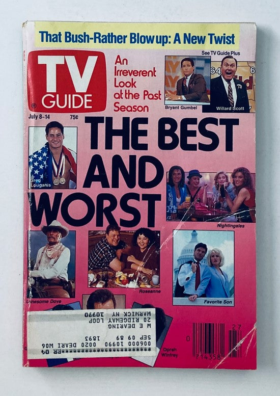 TV Guide Magazine July 8 1989 cover featuring Roseanne Barr and Oprah Winfrey, showcasing iconic stories and articles about the best and worst in television.