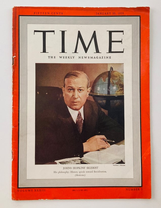 VTG Time Magazine January 30 1939 Vol 33 No. 5 Johns Hopkins' Sigerist