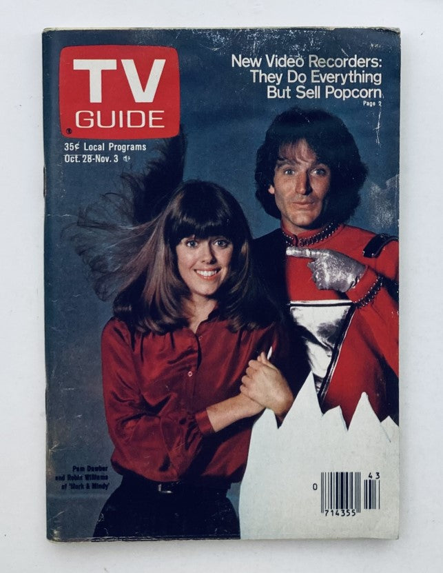 TV Guide Magazine cover from October 28, 1978 featuring Pam Dawber and Robin Williams, NJ-PA Edition, highlighting new video recorders and local programs.