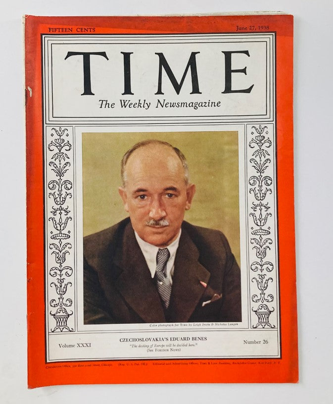 VTG Time Magazine June 27 1938 Vol 31 No. 26 Czechoslovakia's Eduard Benes