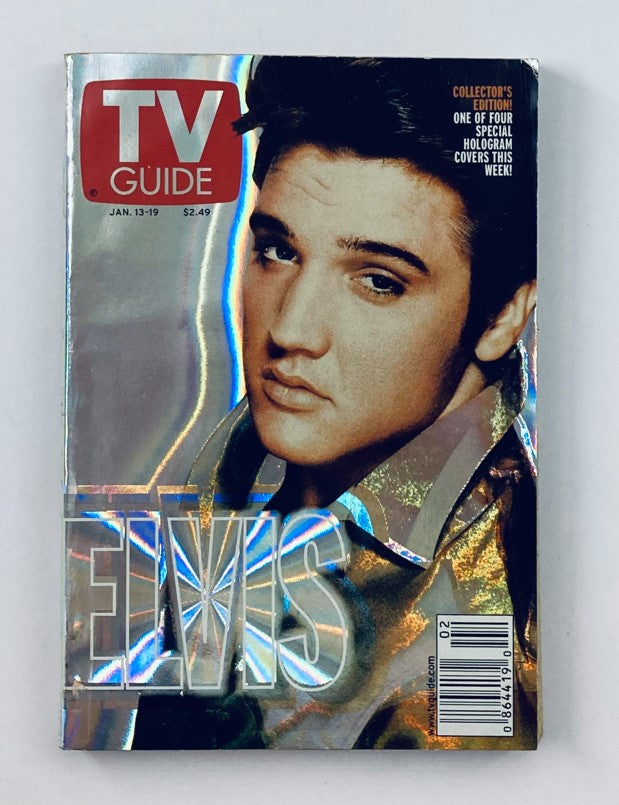 TV Guide Magazine January 13 2001 featuring Elvis Presley, showcasing a holographic cover design and capturing a significant moment in television history.