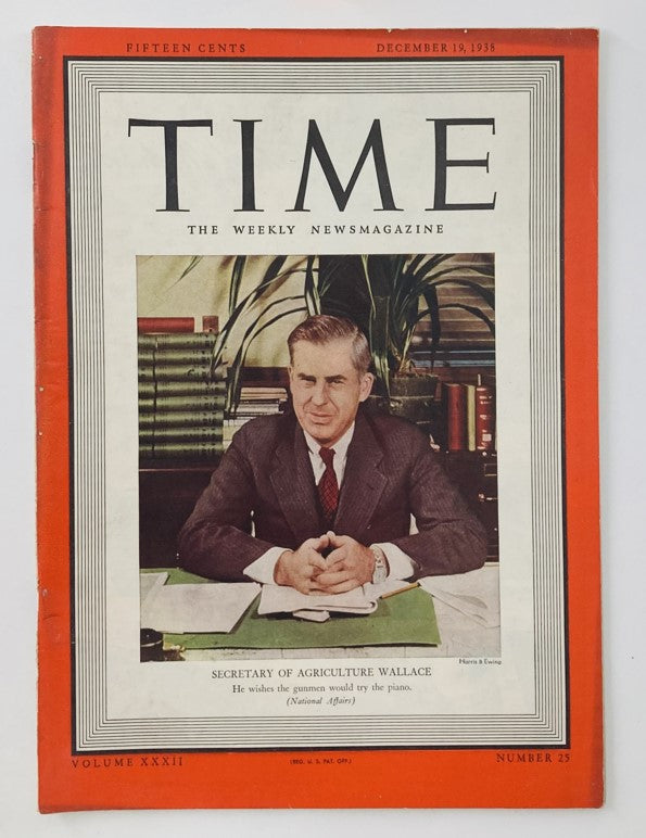 VTG Time Magazine December 19 1938 Vol 22 No. 25 Henry A. Wallace