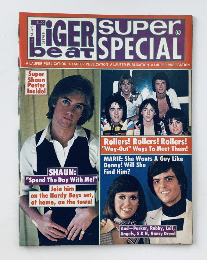 Tiger Beat Super Special #3 1977 cover featuring Shaun Cassidy and Donny and Marie Osmond with focus on pop culture and teen idol themes.